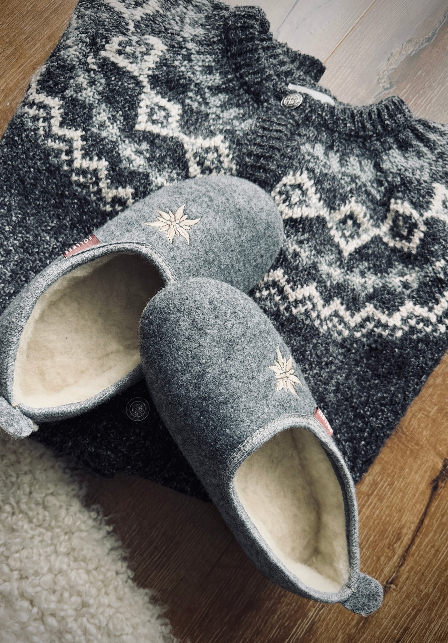 Follkee Women's Slippers Gray / Ultra Light / Wool Felt/ Wool Lined/ Slip on/