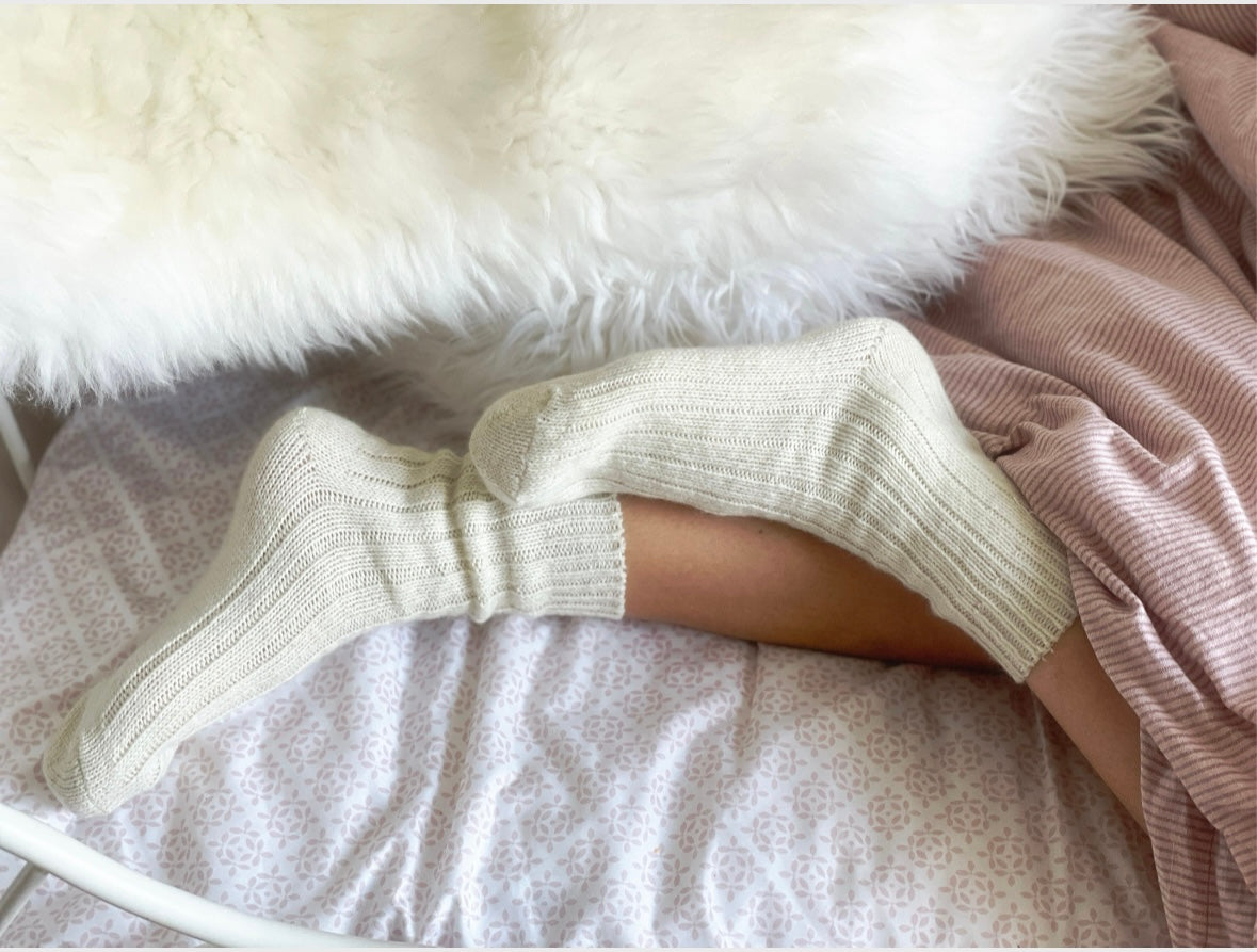 Follkee Ivory Merino Organic Wool Socks Fall Winter Hiking, Trekking Great Gift Idea, Cozy Socks, Fuzzy Socks, Natural Organic Socks, Earthing