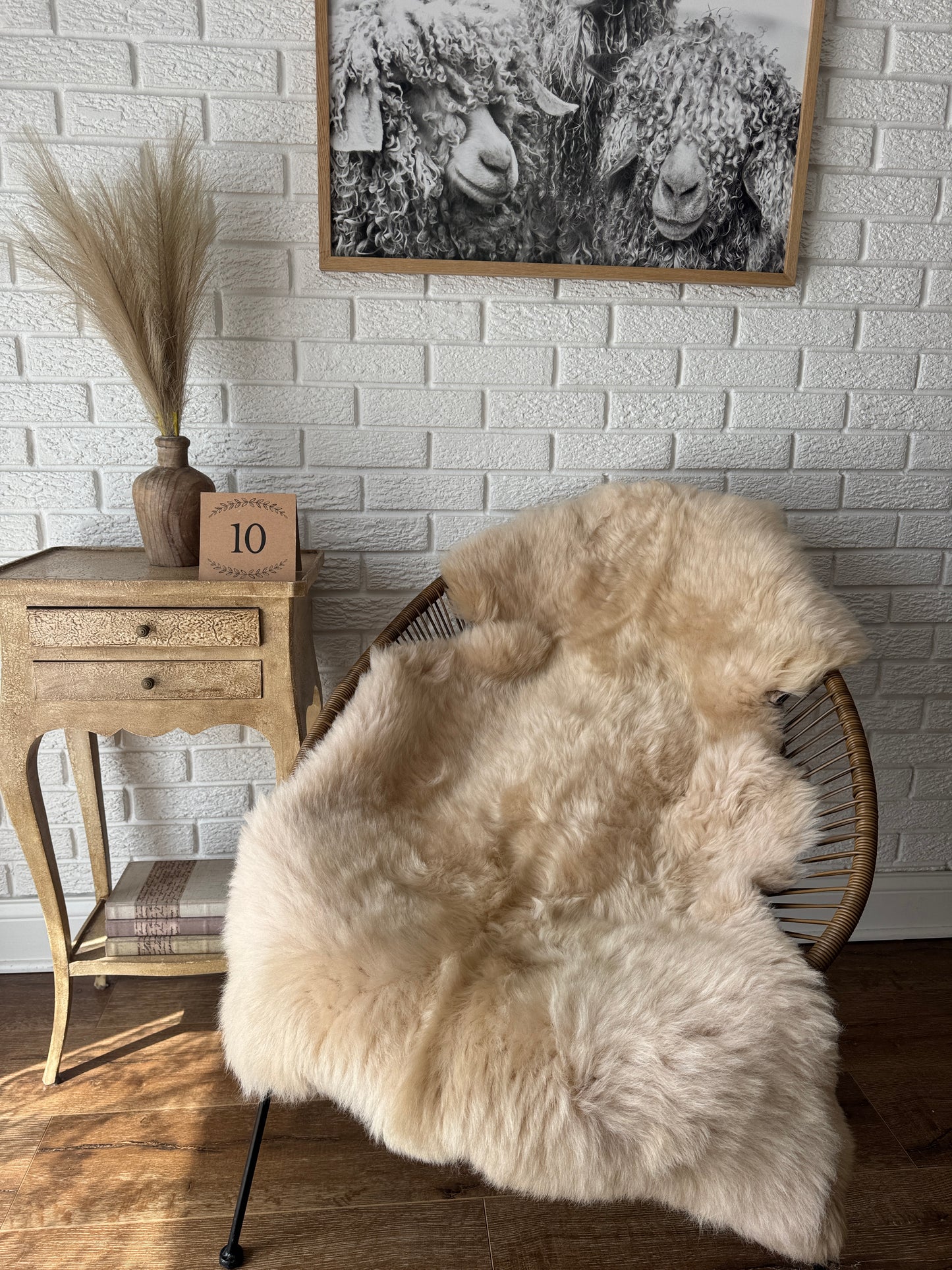 Follkee Sheepskin Rug, Throw Fur Rug, Carmel, Champagne, Beige Taupe, Short wool
