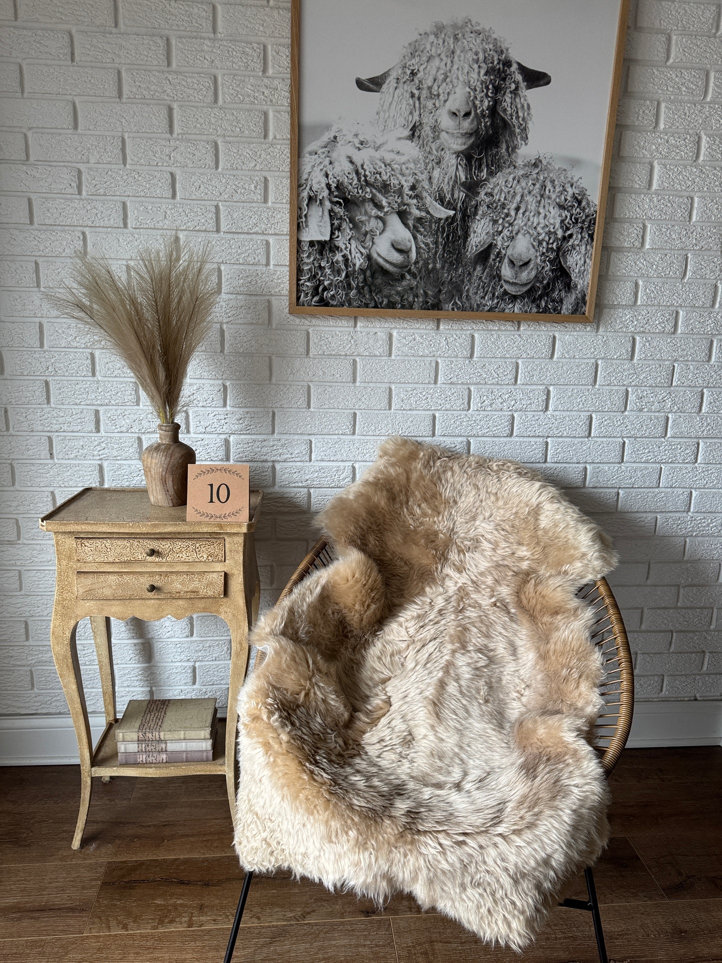 Follkee Sheepskin Rug, Throw Fur Rug, Carmel, Champagne, Beige Taupe, Short wool SWB3