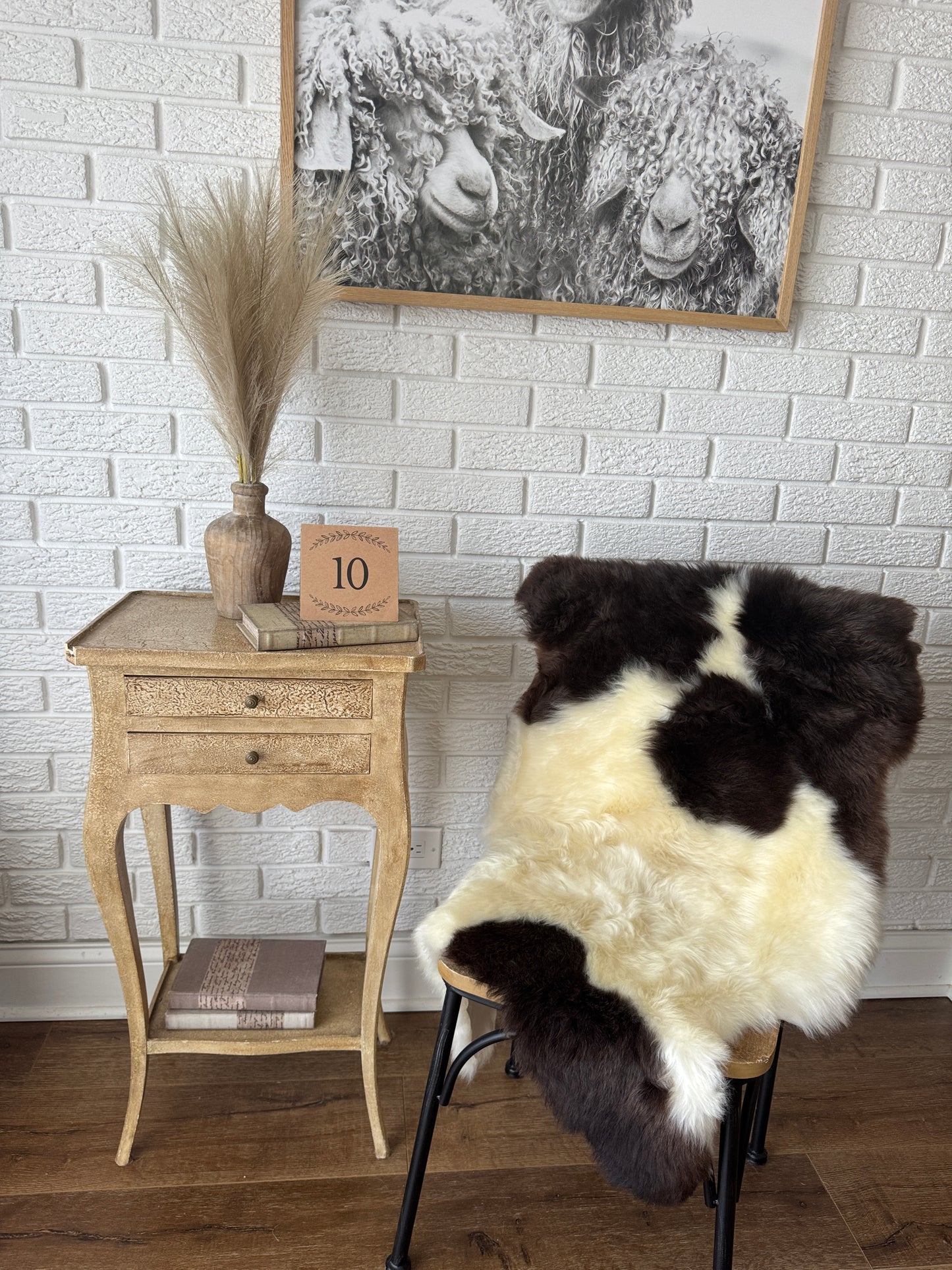 Follkee SheepSkin Rug American Jacob medium wool, Premium Quality Sheepskin Blanket, Australian SheepSkin, Soft Sheepskin JKBMW