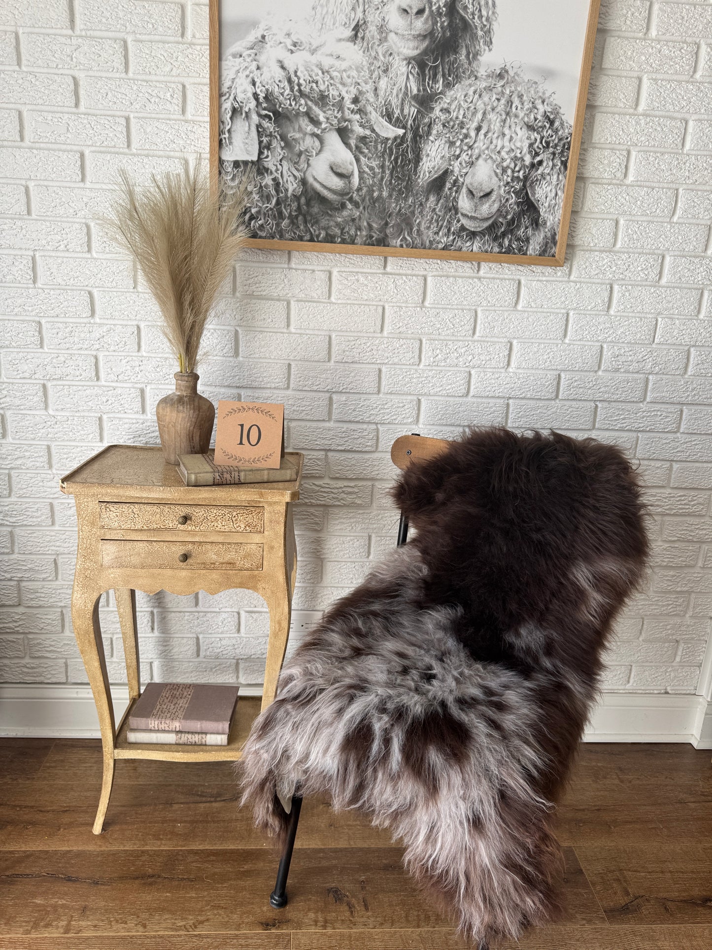 Follkee SheepSkin Rug American Jacob long wool, Premium Quality Sheepskin Blanket, Australian SheepSkin, Soft Sheepskin JKBLW