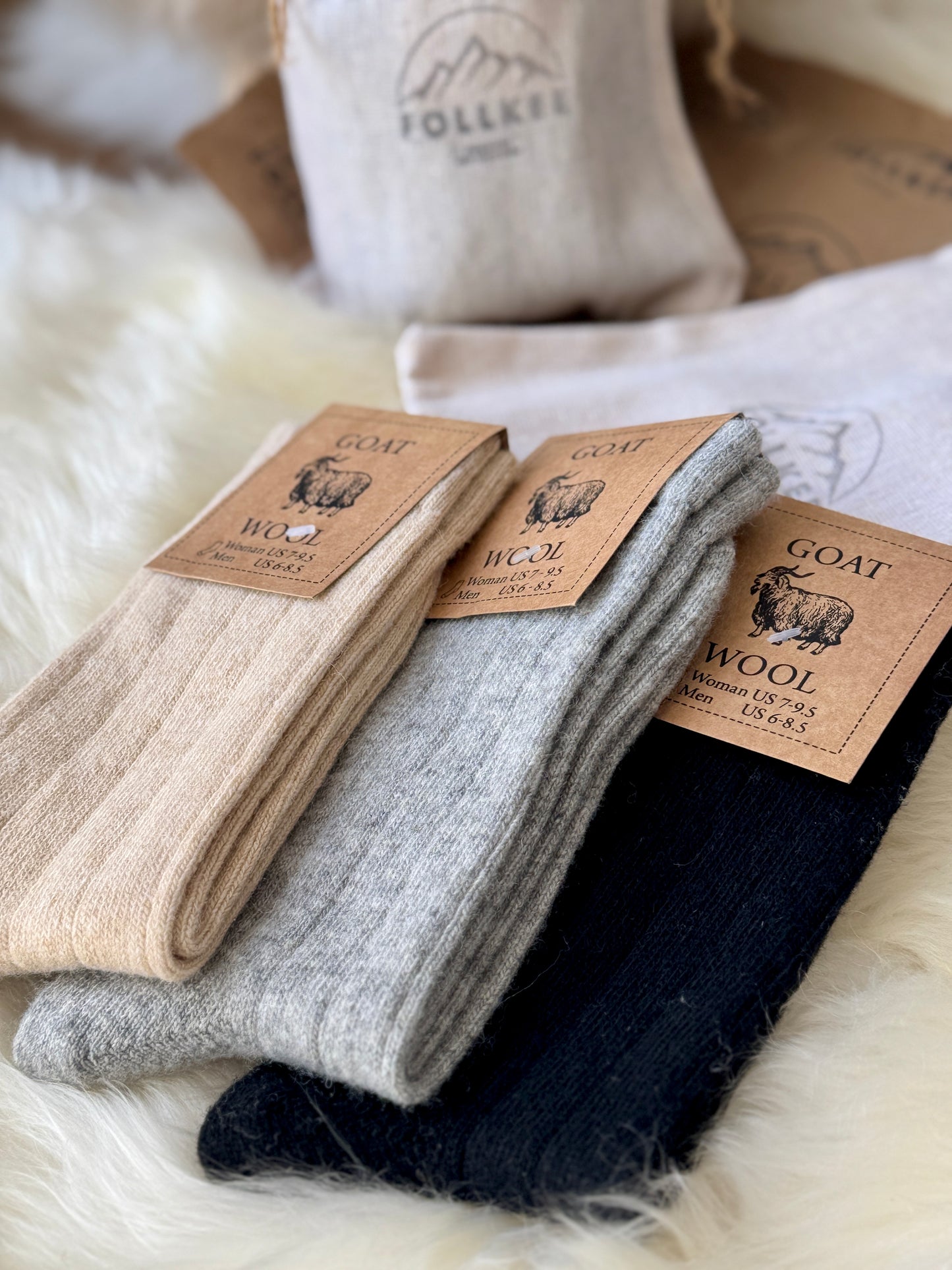 Follkee SET Cashmere Wool Socks Women's and Men's Casual Socks