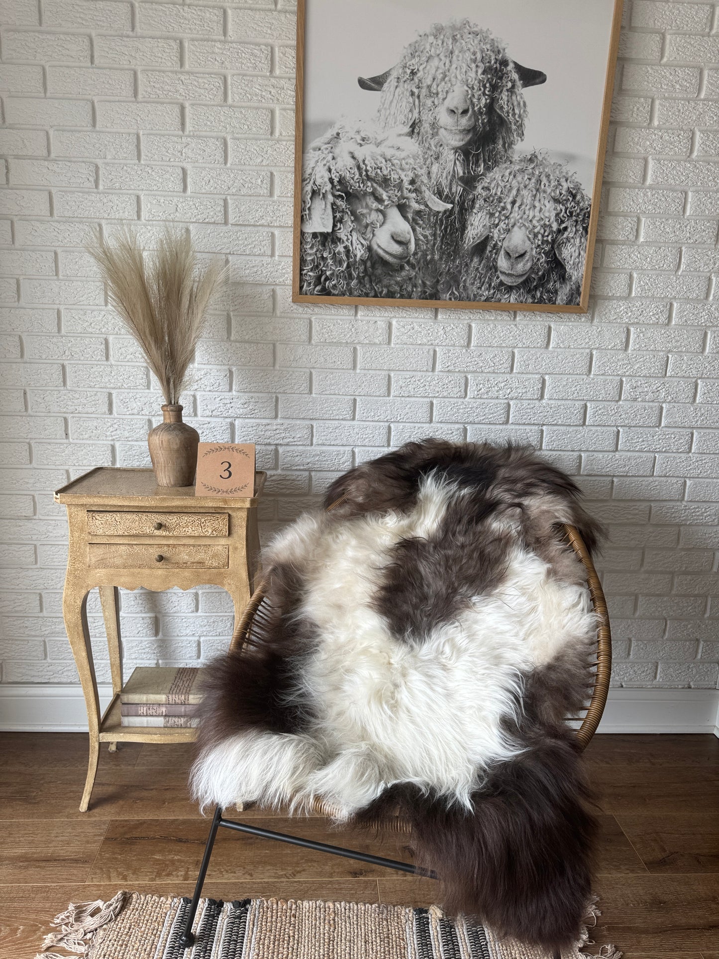 Follkee SheepSkin Rug American Jacob, Premium Quality Sheepskin Blanket, Australian SheepSkin, Soft Sheepskin, Sheepskin throw