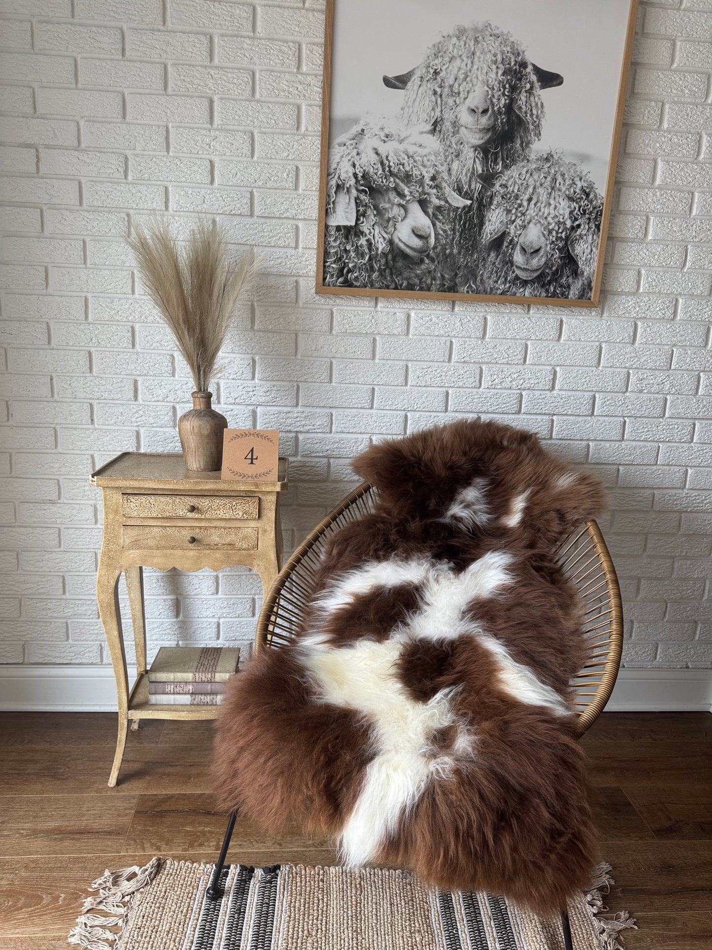 Follkee SheepSkin Rug American Jacob, Premium Quality Sheepskin Blanket, Australian SheepSkin, Soft Sheepskin, Sheepskin throw