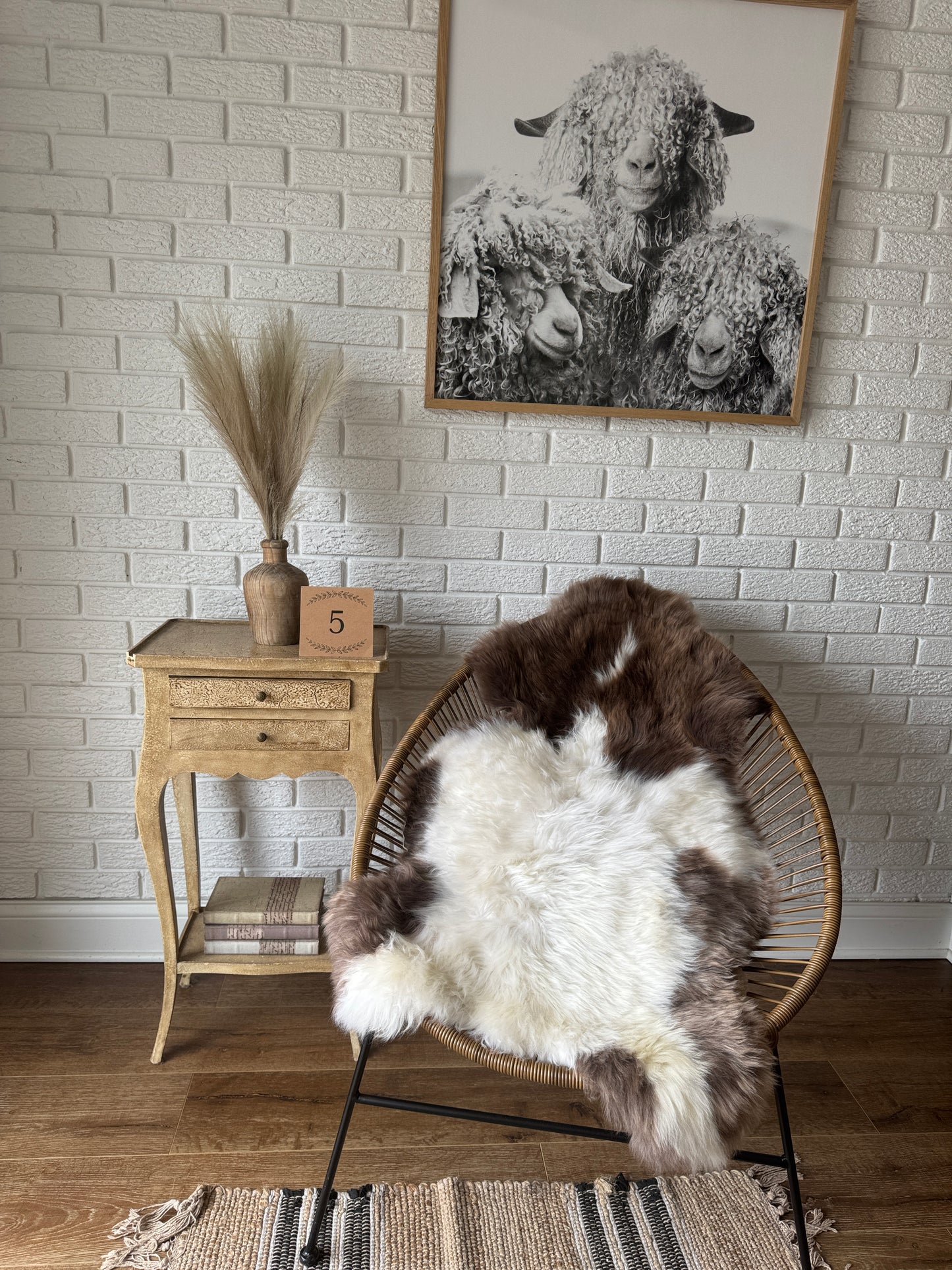 Follkee SheepSkin Rug American Jacob, Premium Quality Sheepskin Blanket, Australian SheepSkin, Soft Sheepskin, Sheepskin throw