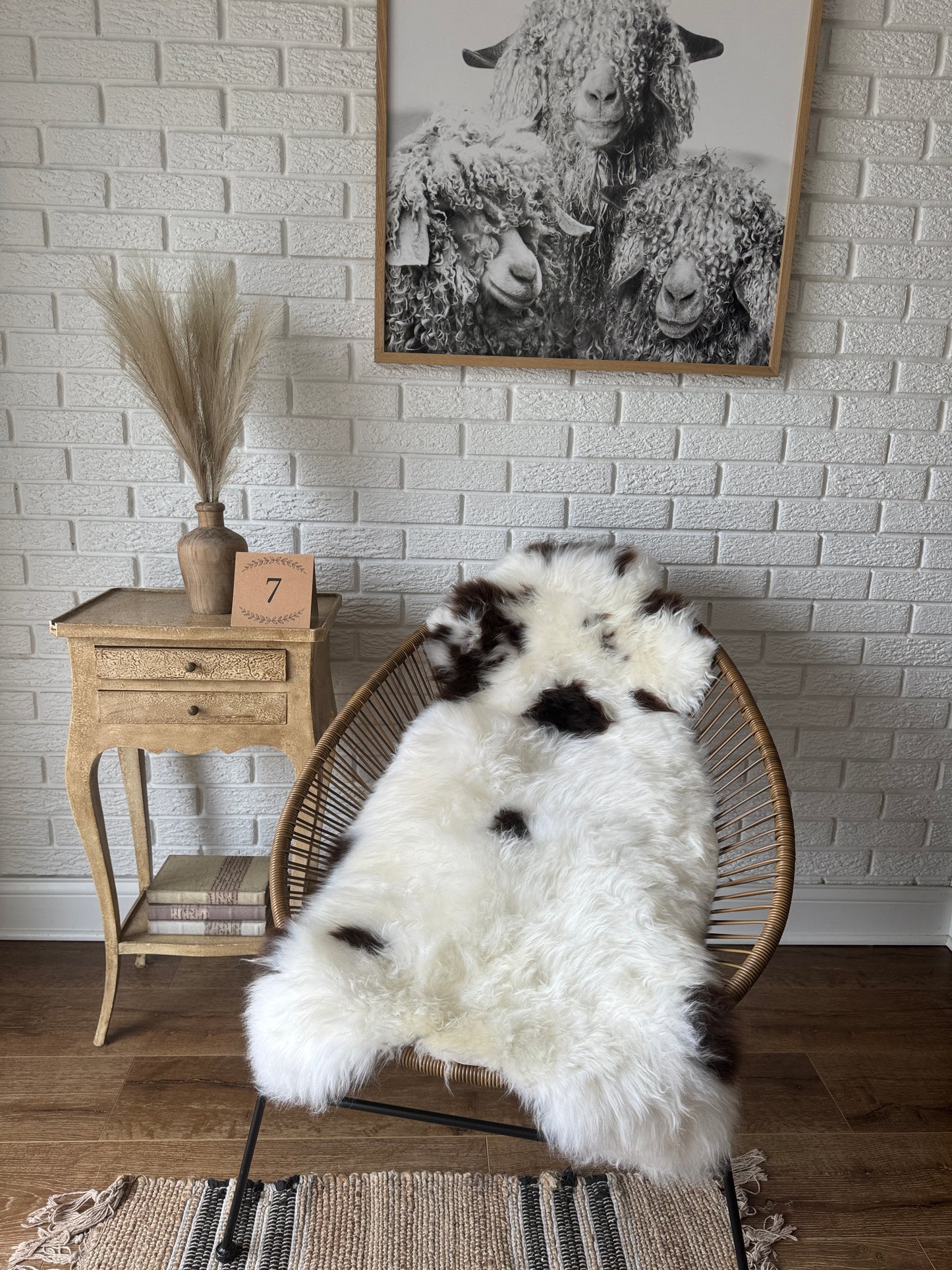 Follkee SheepSkin Rug American Jacob, Premium Quality Sheepskin Blanket, Australian SheepSkin, Soft Sheepskin, Sheepskin throw