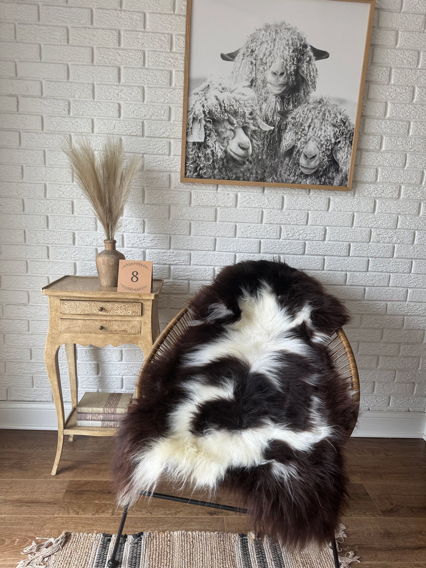 Follkee SheepSkin Rug American Jacob, Premium Quality Sheepskin Blanket, Australian SheepSkin, Soft Sheepskin, Sheepskin throw