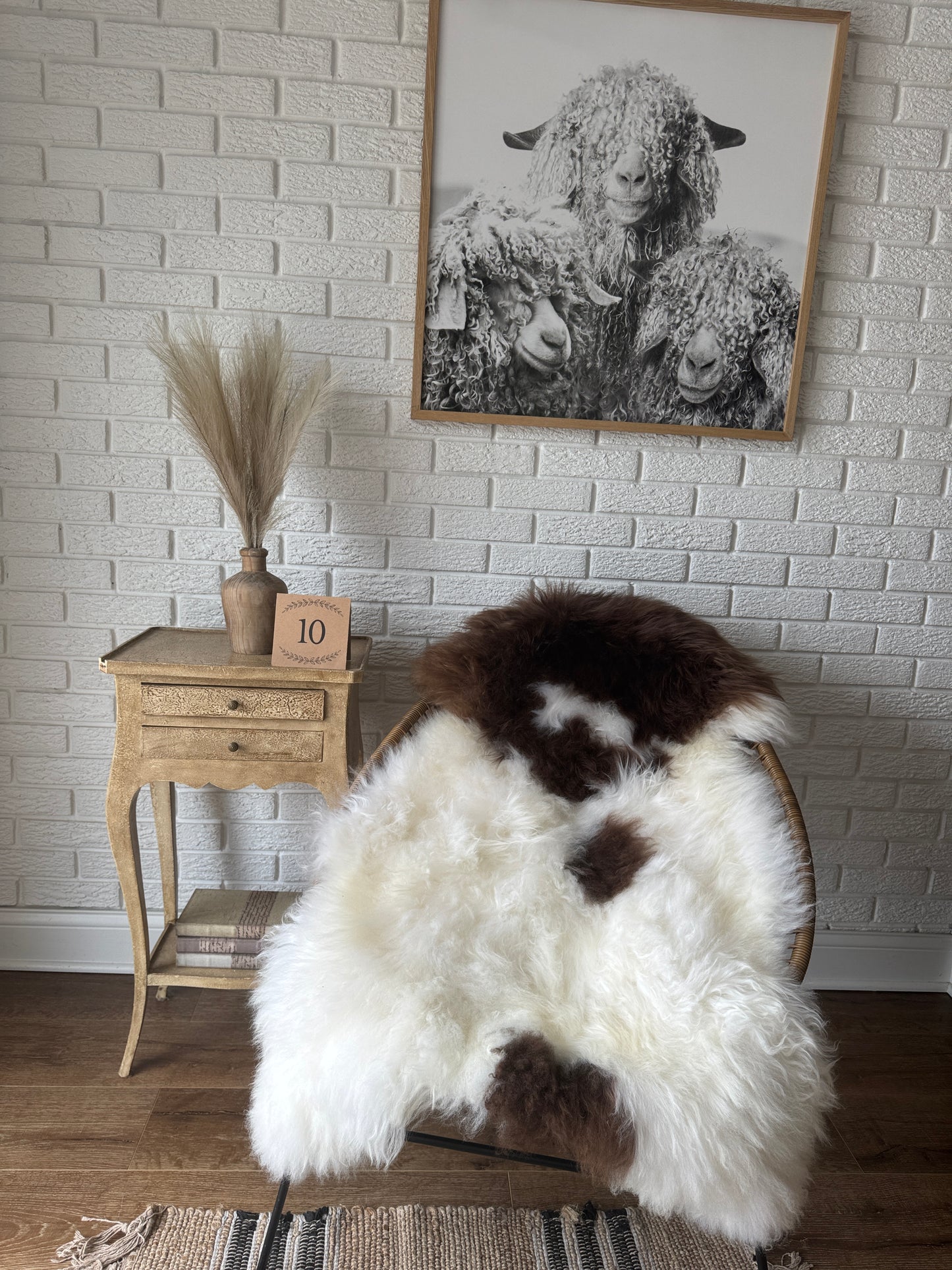 Follkee SheepSkin Rug American Jacob, Premium Quality Sheepskin Blanket, Australian SheepSkin, Soft Sheepskin, Sheepskin throw JKBLW1