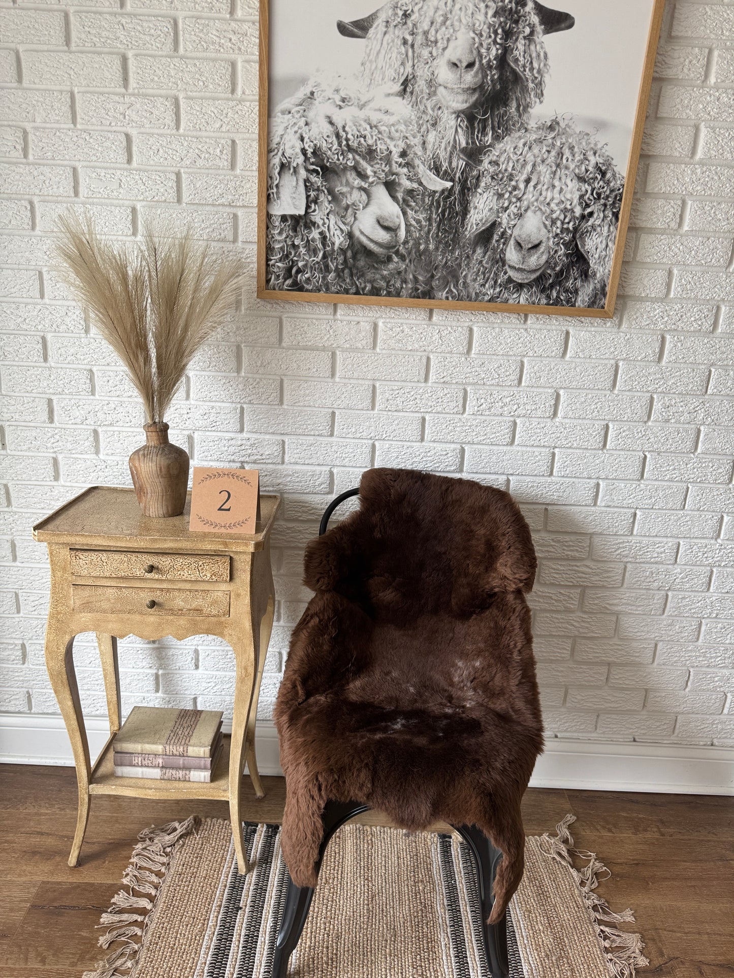 Follkee SheepSkin Rug American Jacob short wool, Premium Quality Sheepskin Blanket, Australian SheepSkin, Soft Sheepskin JKBSW1