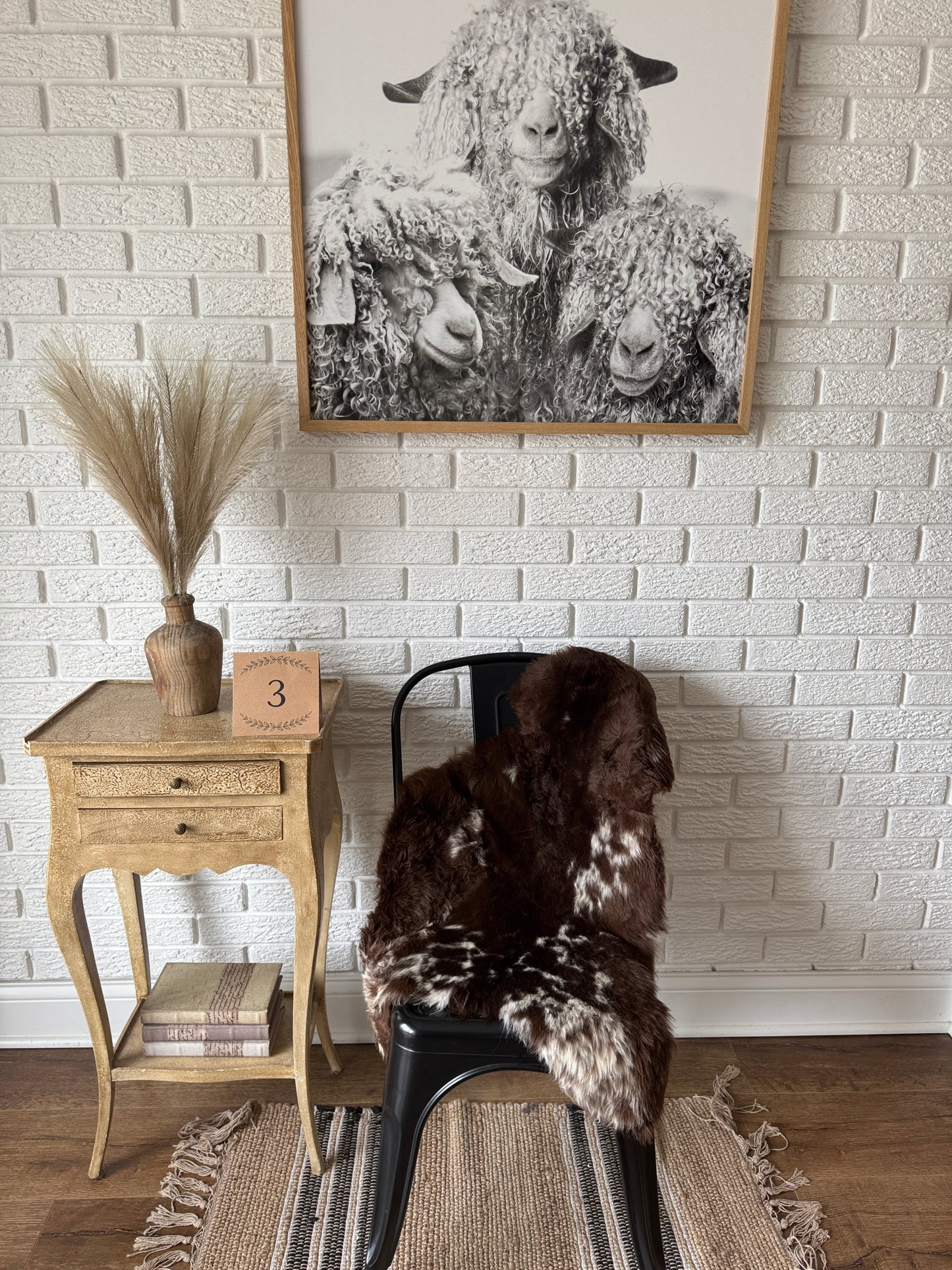 Follkee SheepSkin Rug American Jacob short wool, Premium Quality Sheepskin Blanket, Australian SheepSkin, Soft Sheepskin JKBSW1
