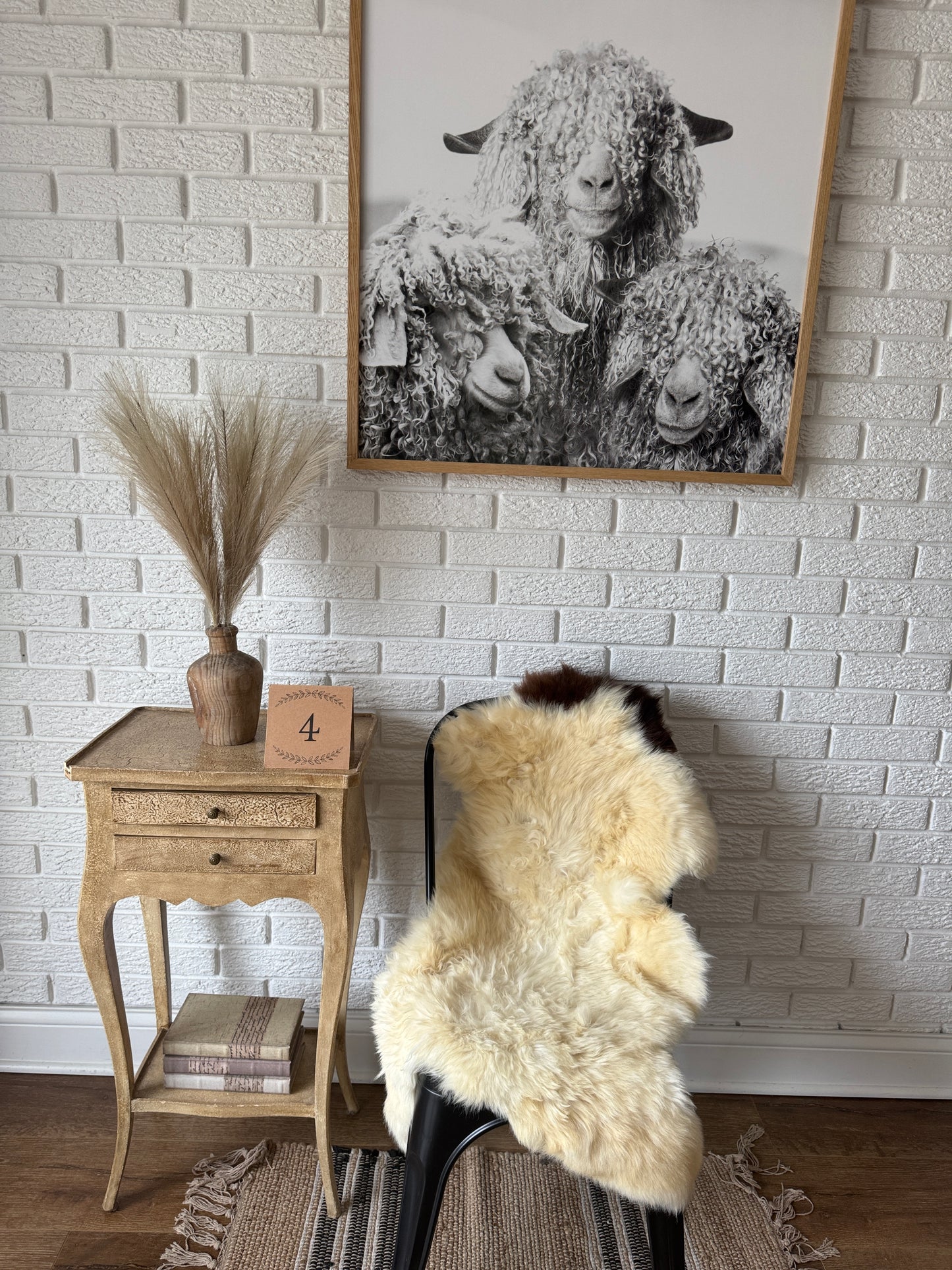 Follkee SheepSkin Rug American Jacob short wool, Premium Quality Sheepskin Blanket, Australian SheepSkin, Soft Sheepskin JKBSW1