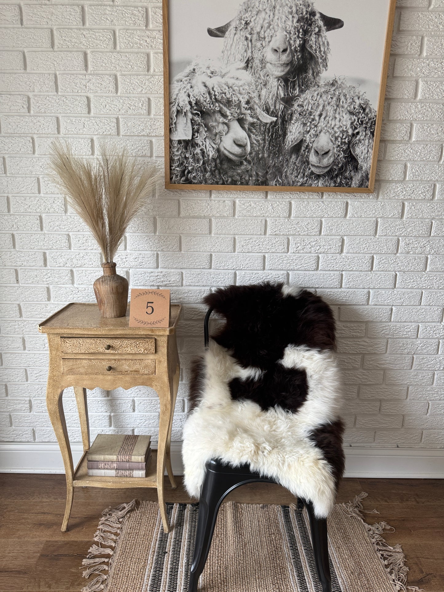 Follkee SheepSkin Rug American Jacob short wool, Premium Quality Sheepskin Blanket, Australian SheepSkin, Soft Sheepskin JKBSW1