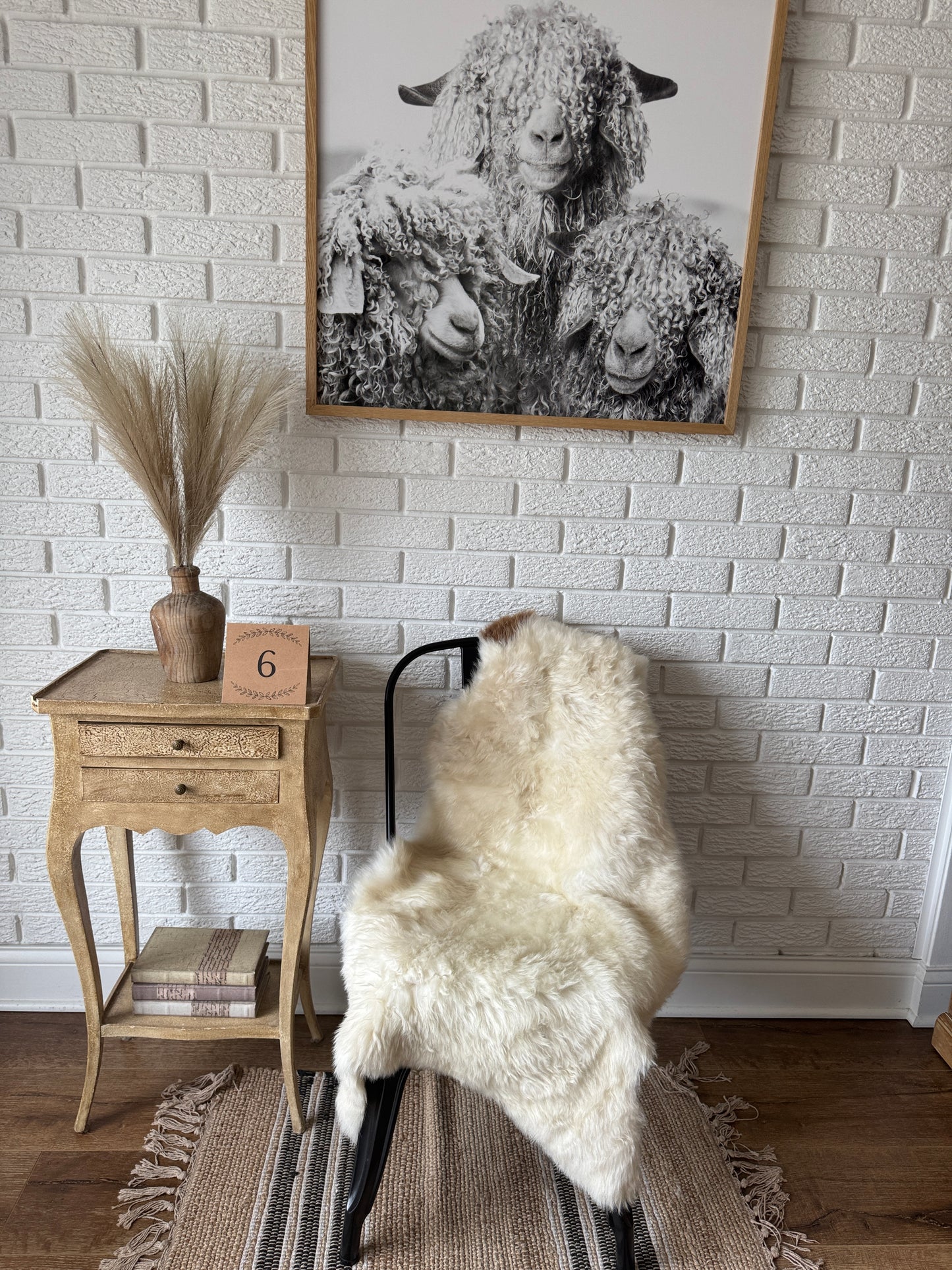 Follkee SheepSkin Rug American Jacob short wool, Premium Quality Sheepskin Blanket, Australian SheepSkin, Soft Sheepskin JKBSW1