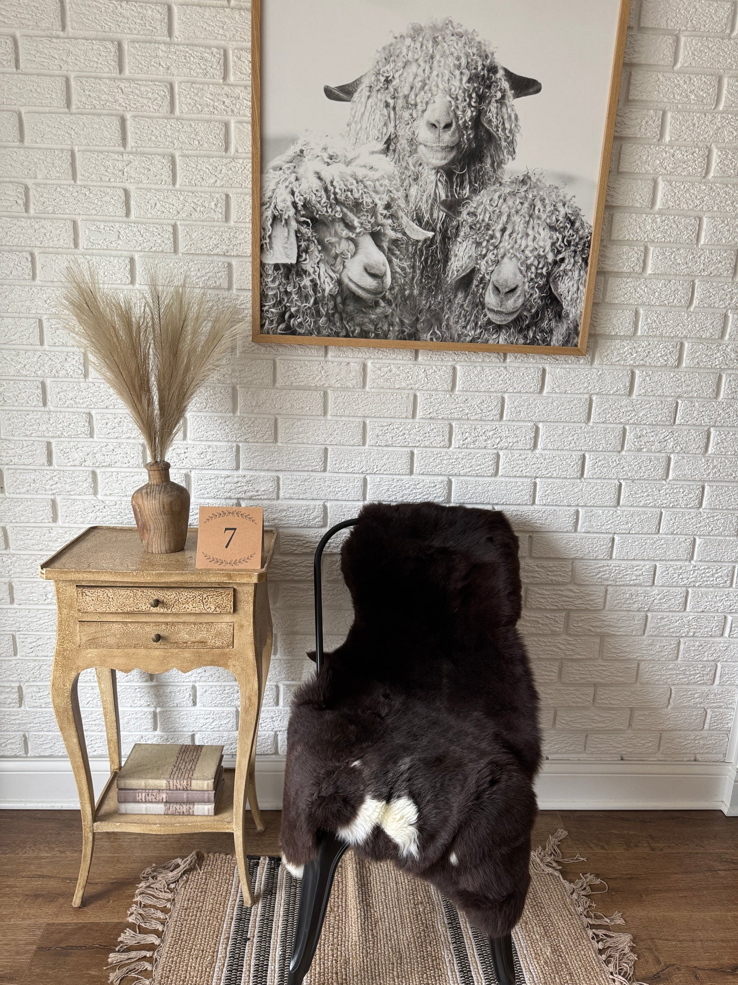 Follkee SheepSkin Rug American Jacob short wool, Premium Quality Sheepskin Blanket, Australian SheepSkin, Soft Sheepskin JKBSW1