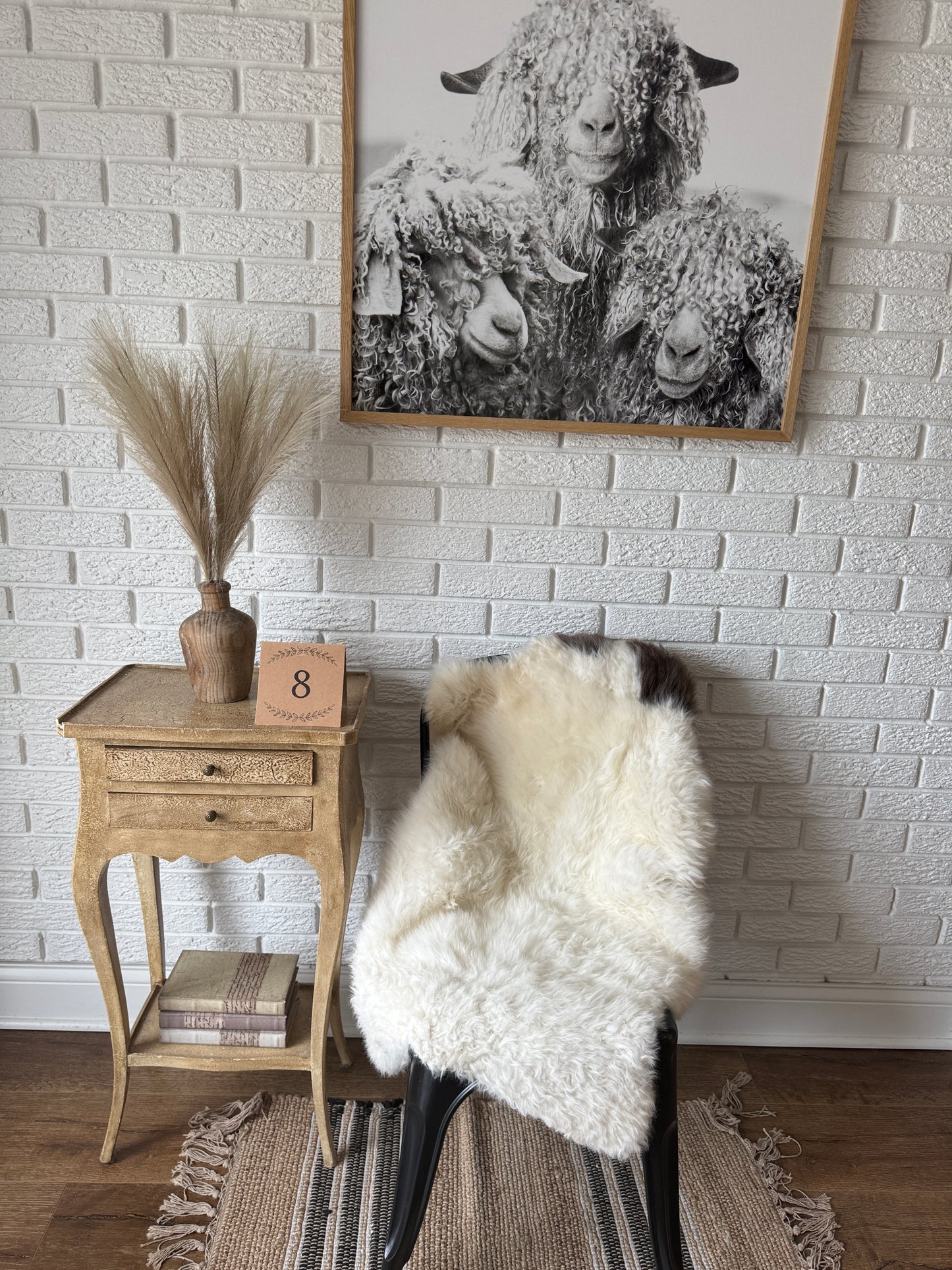 Follkee SheepSkin Rug American Jacob short wool, Premium Quality Sheepskin Blanket, Australian SheepSkin, Soft Sheepskin JKBSW1