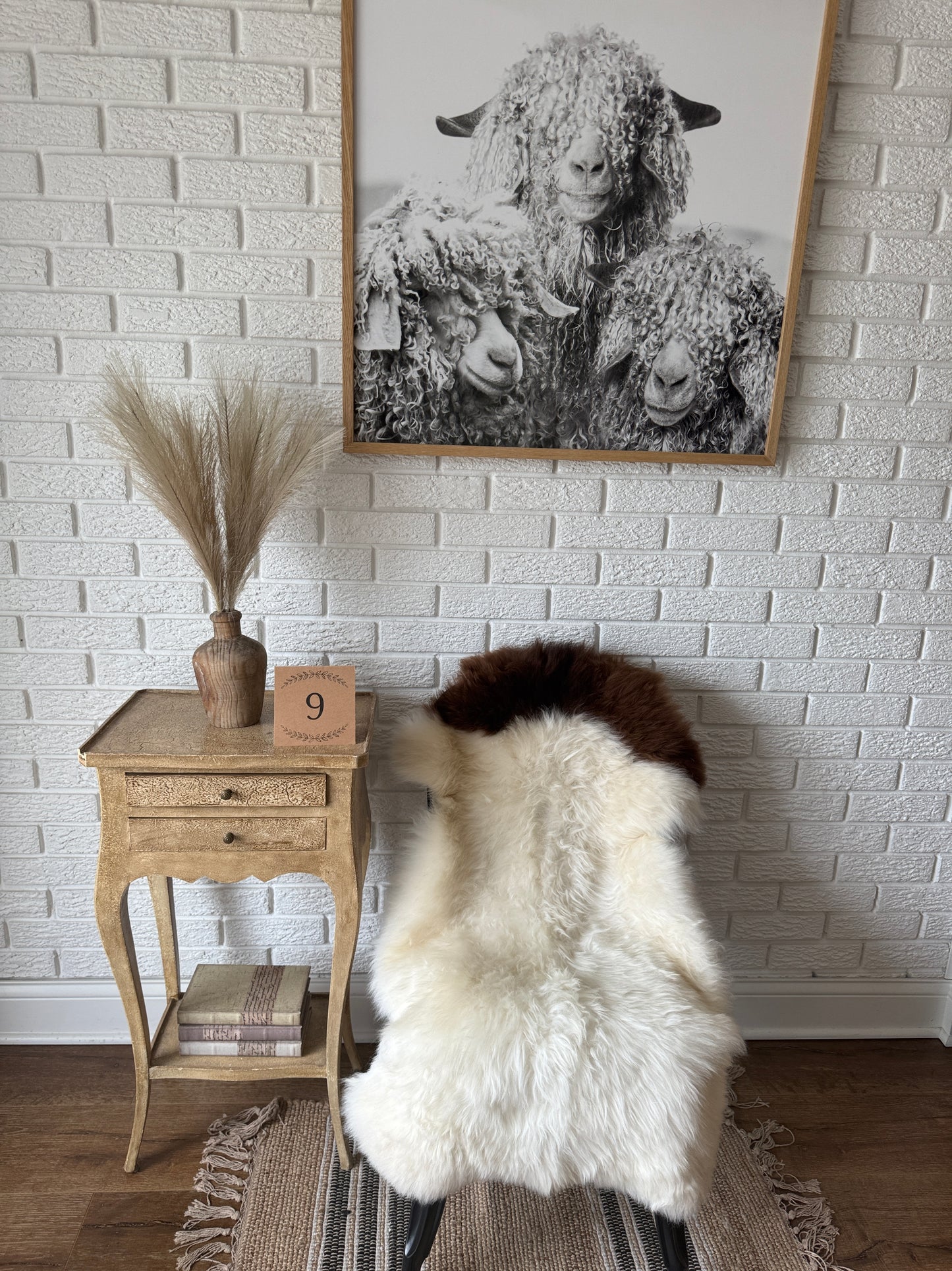Follkee SheepSkin Rug American Jacob short wool, Premium Quality Sheepskin Blanket, Australian SheepSkin, Soft Sheepskin JKBSW1