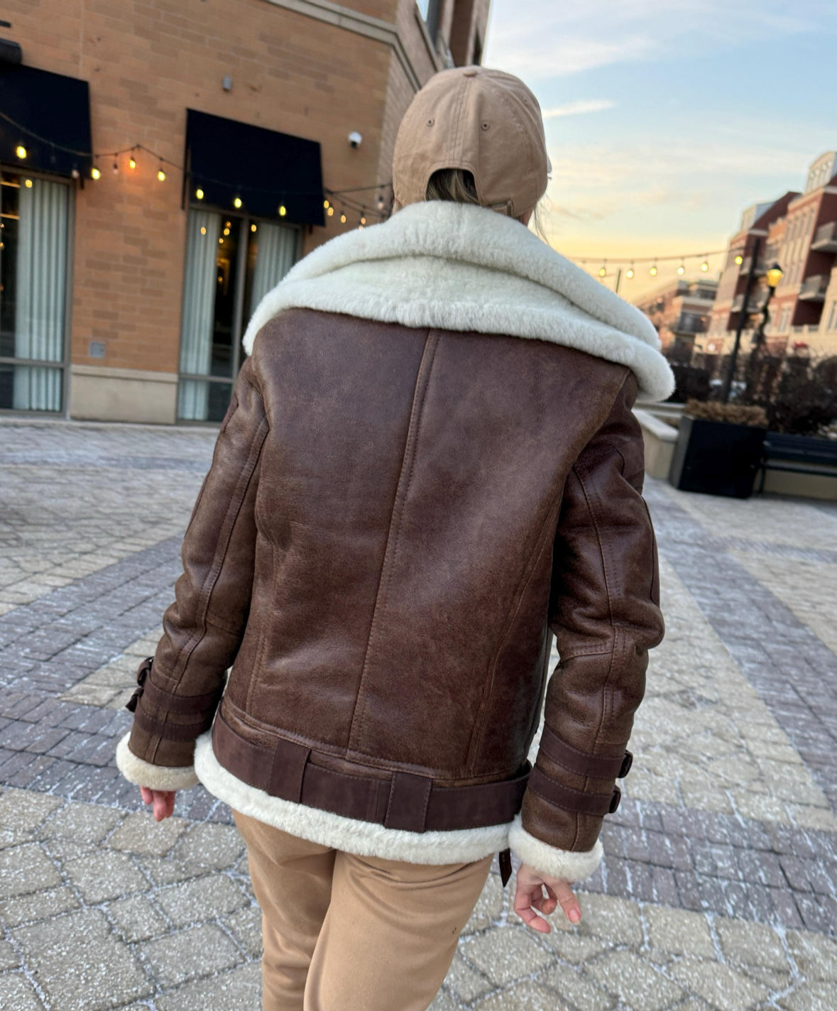 Follkee Real Sheepskin Aviator Pilot Bomber Jacket, UNISEX Handmade Double Collar| Country Style
