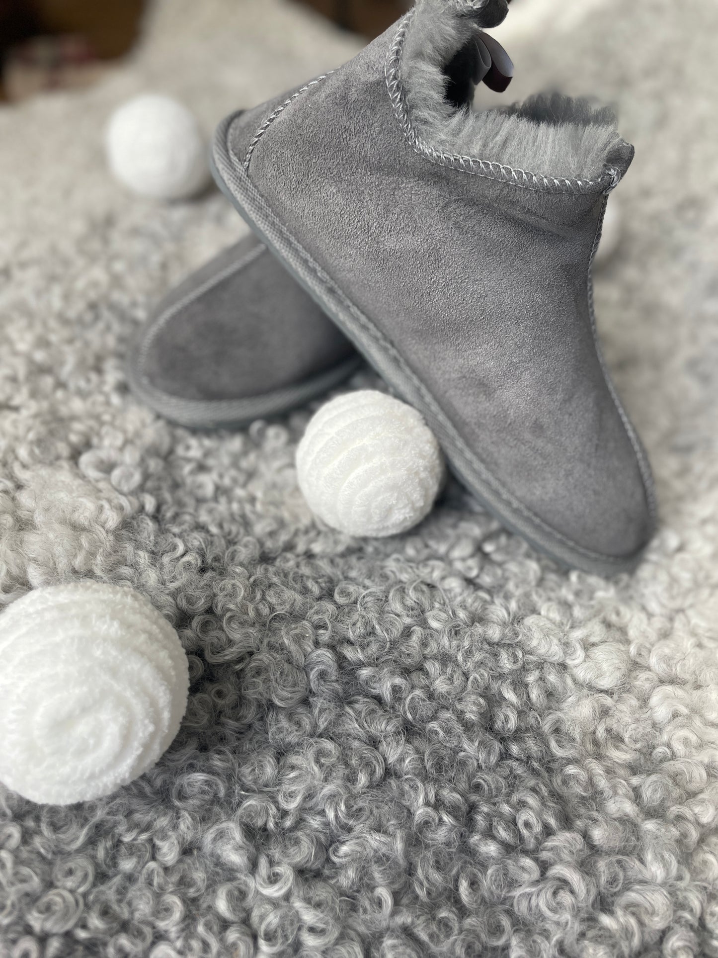Follkee Slippers Sheep Skin Wool Lined House Shoes Mens Slippers Womens Slippers Grey Slippers Handcrafted