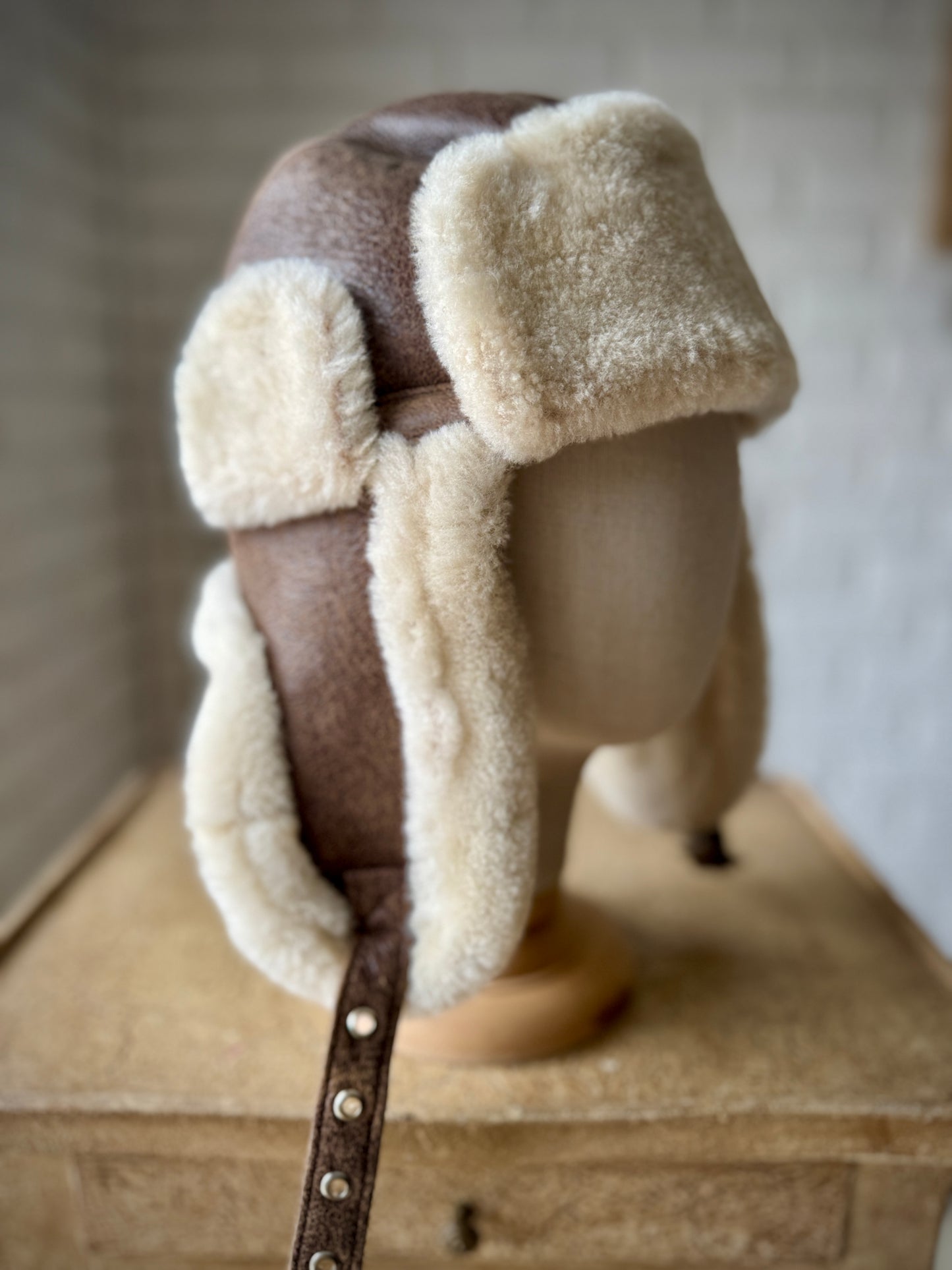 Follkee Men Aviator Hat 100% Sheepskin Wool Lined Handcrafted Luxury