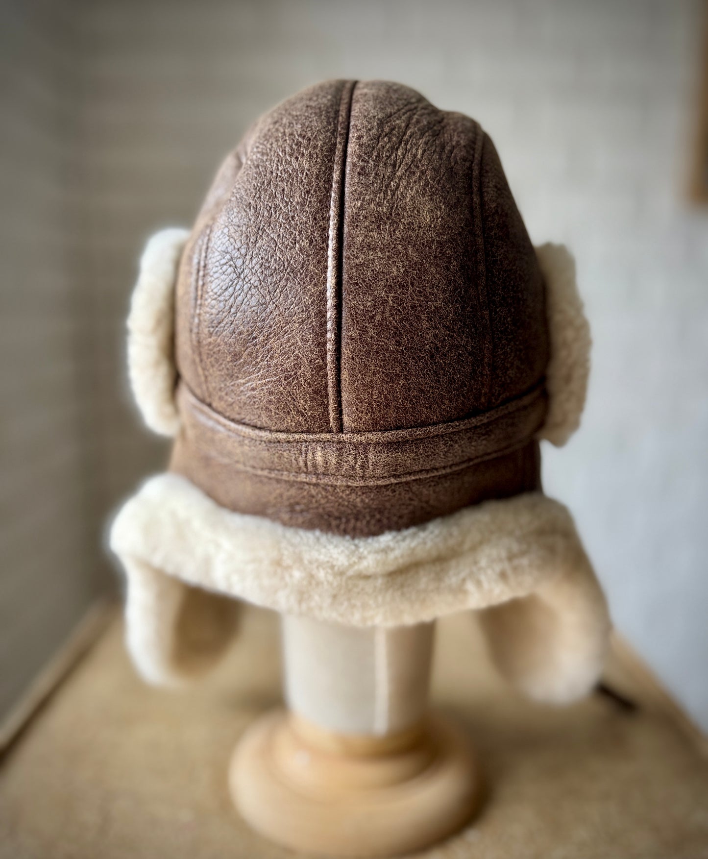 Follkee Men Aviator Hat 100% Sheepskin Wool Lined Handcrafted Luxury