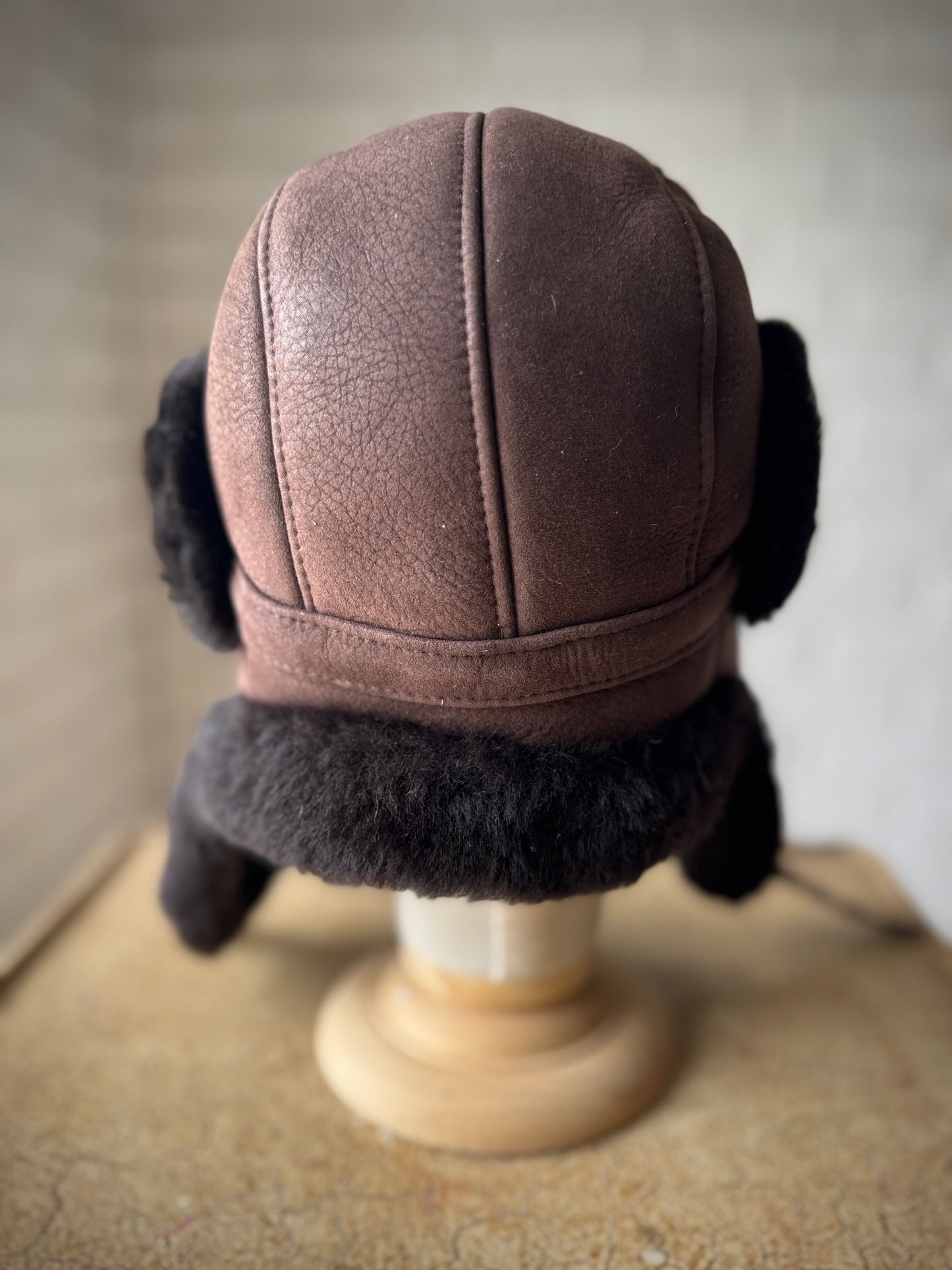 Follkee Men Aviator Hat 100% Sheepskin Wool Lined Handcrafted Luxury
