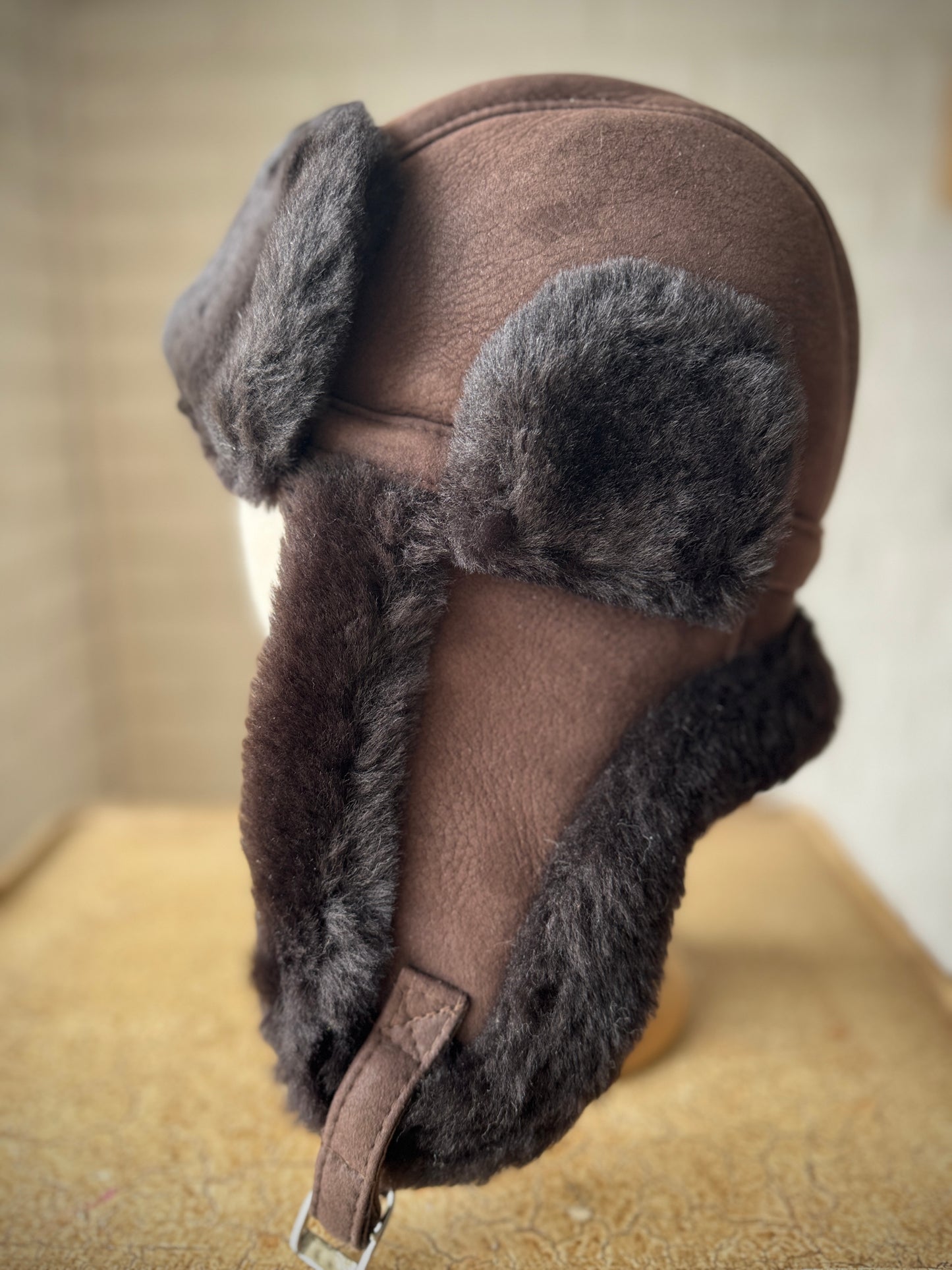 Follkee Men Aviator Hat 100% Sheepskin Wool Lined Handcrafted Luxury
