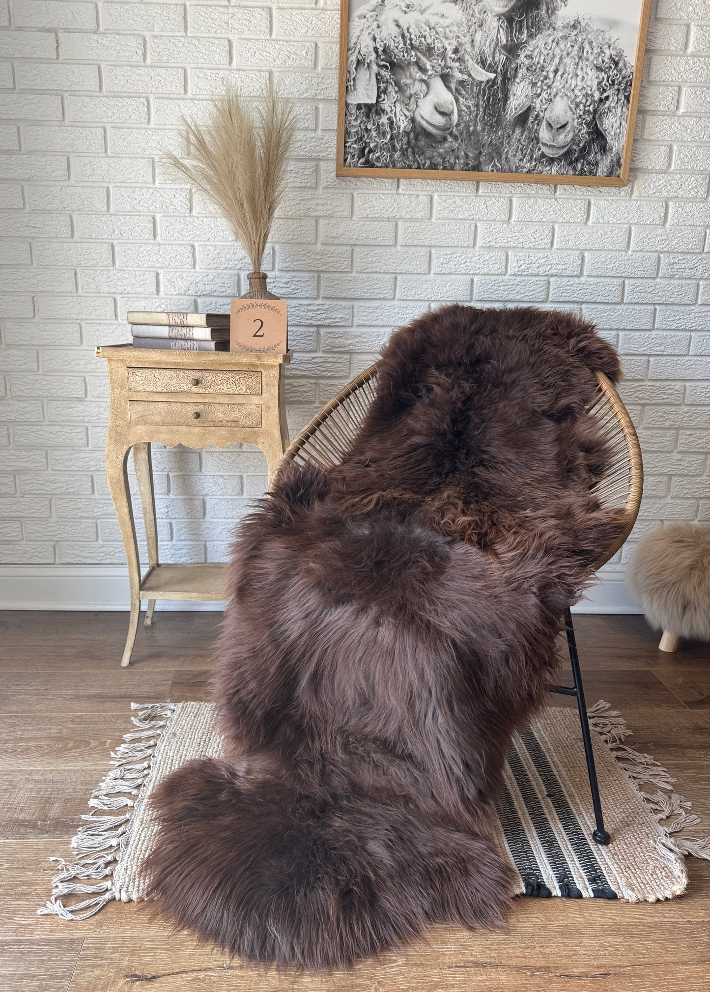 Follkee Genuine Natural Double Sheepskin Rug  | Humanely Sourced | Natural Brown, 100% ORGANIC lambskin carpet, bedspread, pelt, chair cover