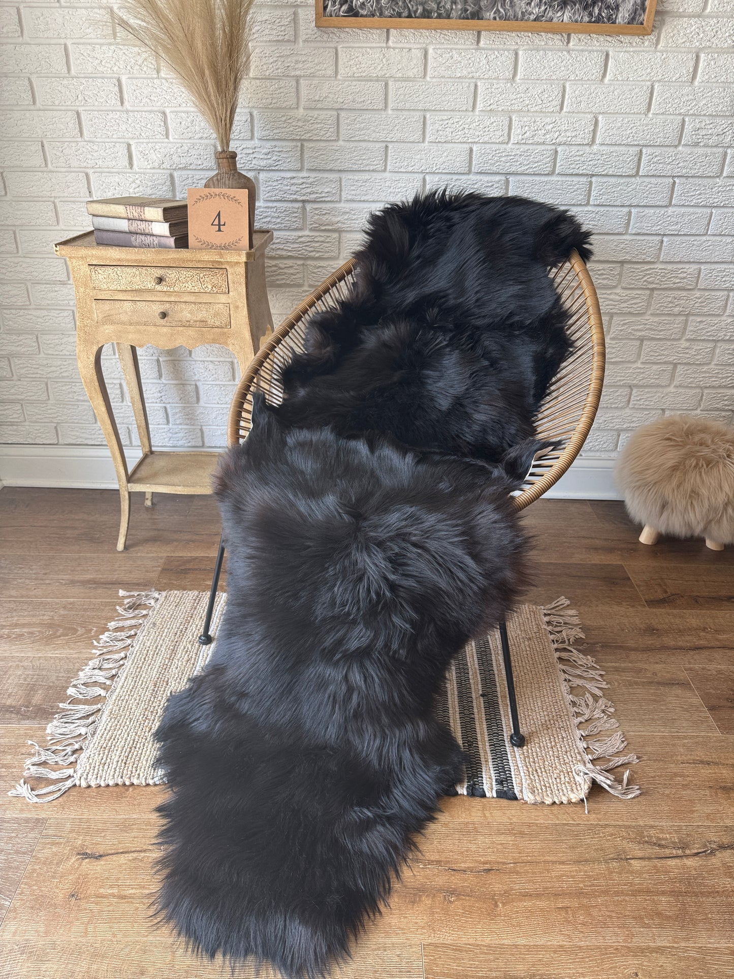 Follkee Genuine Natural Double Sheepskin Rug  | Humanely Sourced | Natural Brown, 100% ORGANIC lambskin carpet, bedspread, pelt, chair cover