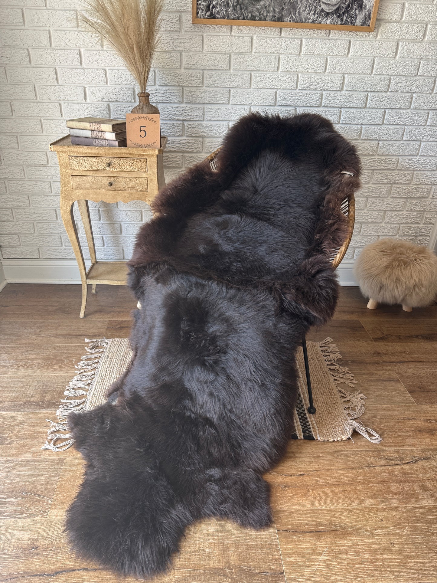 Follkee Genuine Natural Double Sheepskin Rug  | Humanely Sourced | Natural Brown, 100% ORGANIC lambskin carpet, bedspread, pelt, chair cover