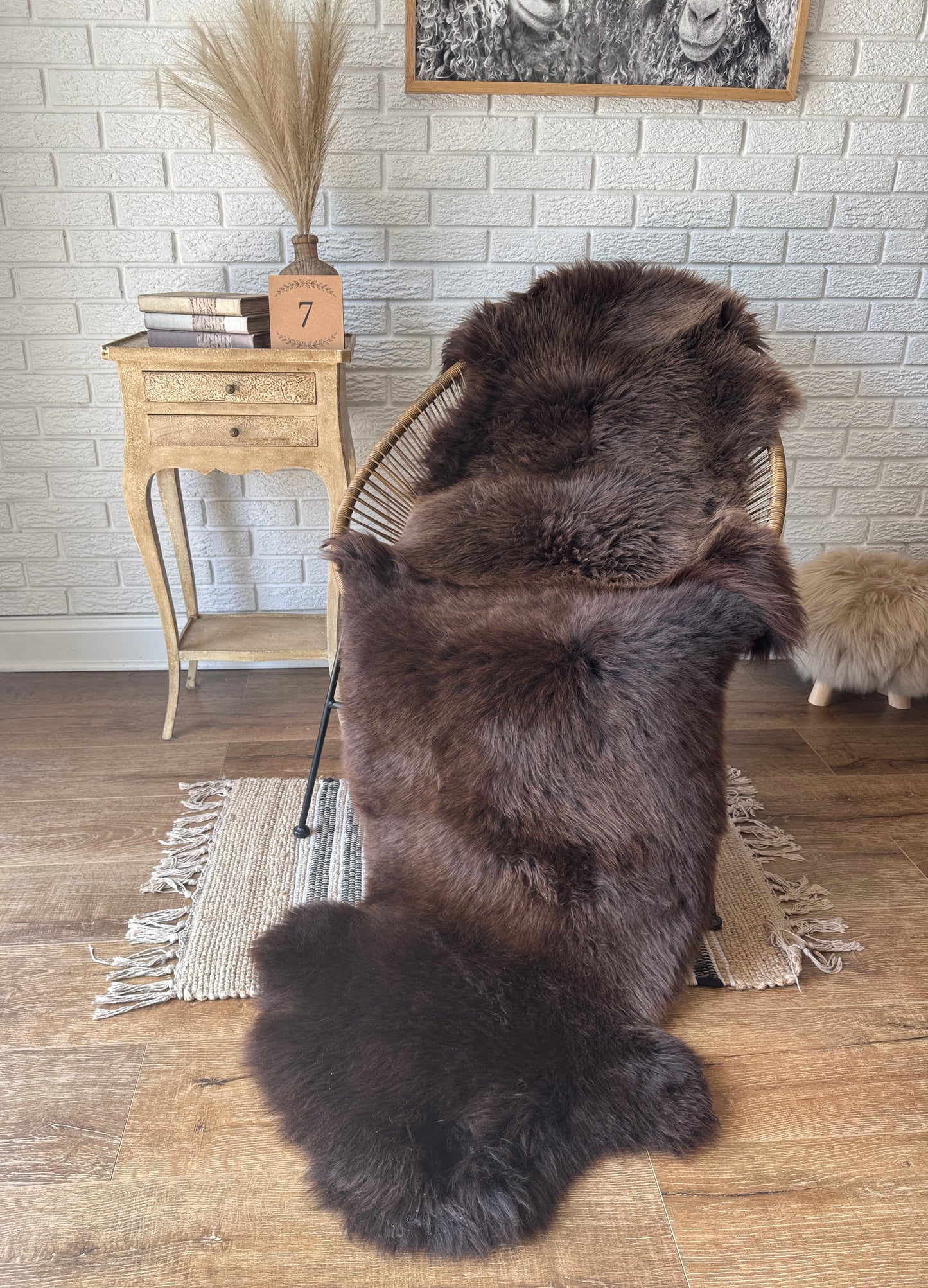 Follkee Genuine Natural Double Sheepskin Rug  | Humanely Sourced | Natural Brown, 100% ORGANIC lambskin carpet, bedspread, pelt, chair cover