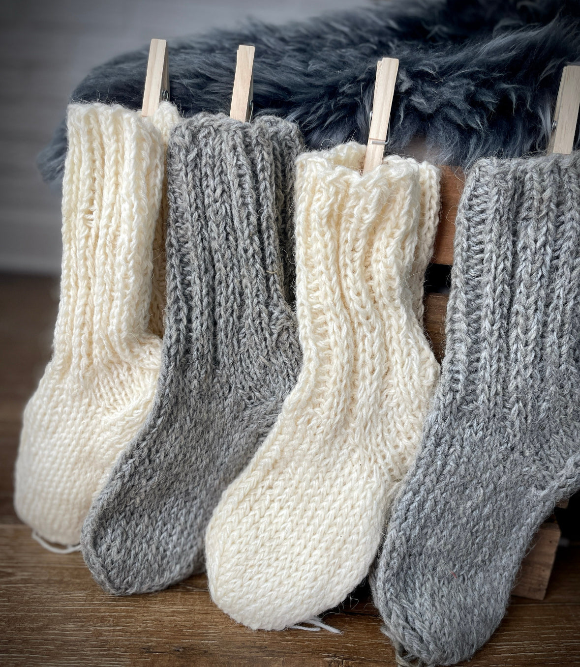 Kids Hand Knitted 100% Organic Sheep Wool Socks, Kids Warm Socks, Wool Winter Socks