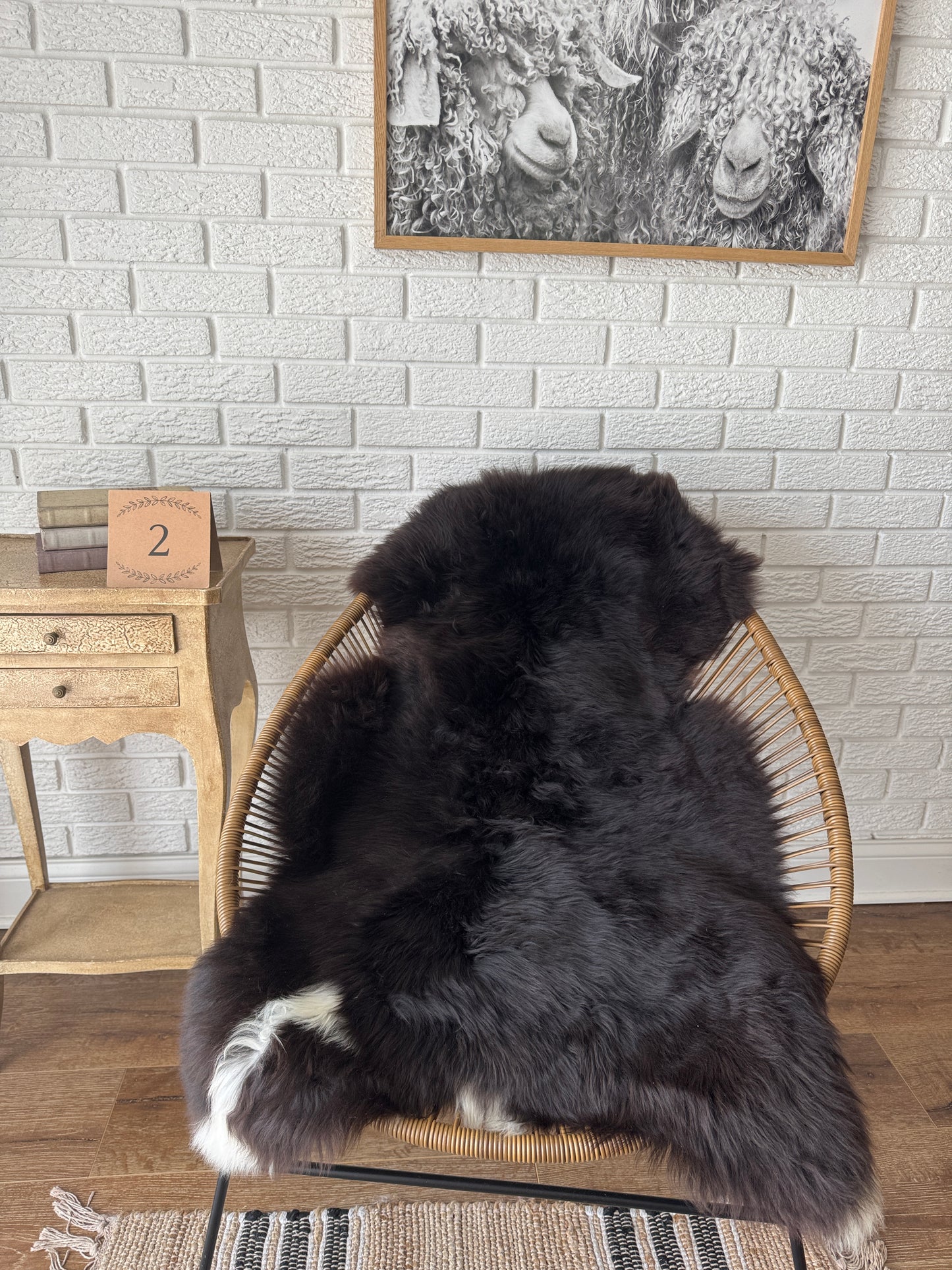 Follkee SheepSkin Rug American Jacob, Premium Quality Sheepskin Blanket, Australian SheepSkin, Soft Sheepskin, Sheepskin throw NBN1