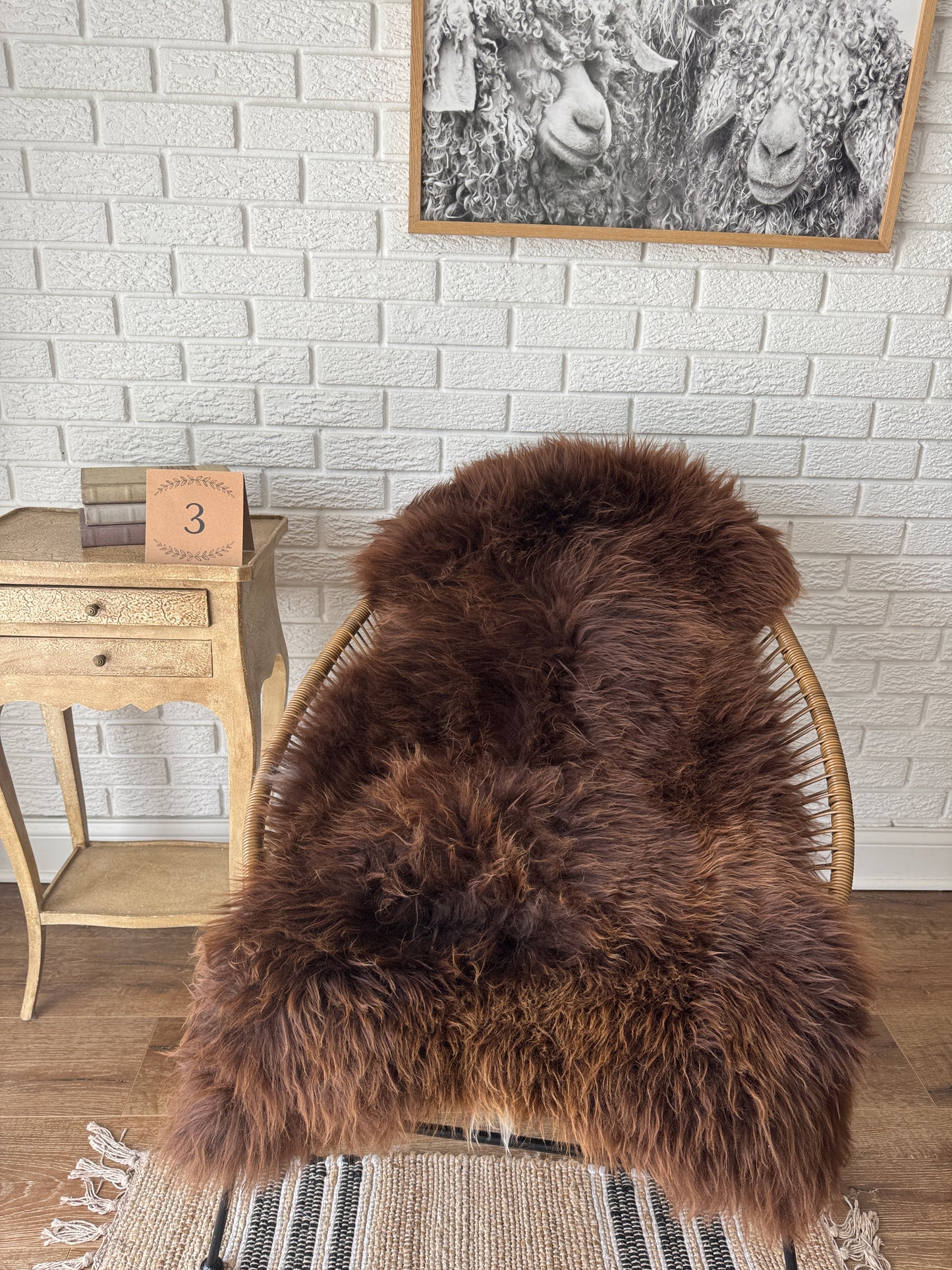 Follkee SheepSkin Rug American Jacob, Premium Quality Sheepskin Blanket, Australian SheepSkin, Soft Sheepskin, Sheepskin throw NBN1