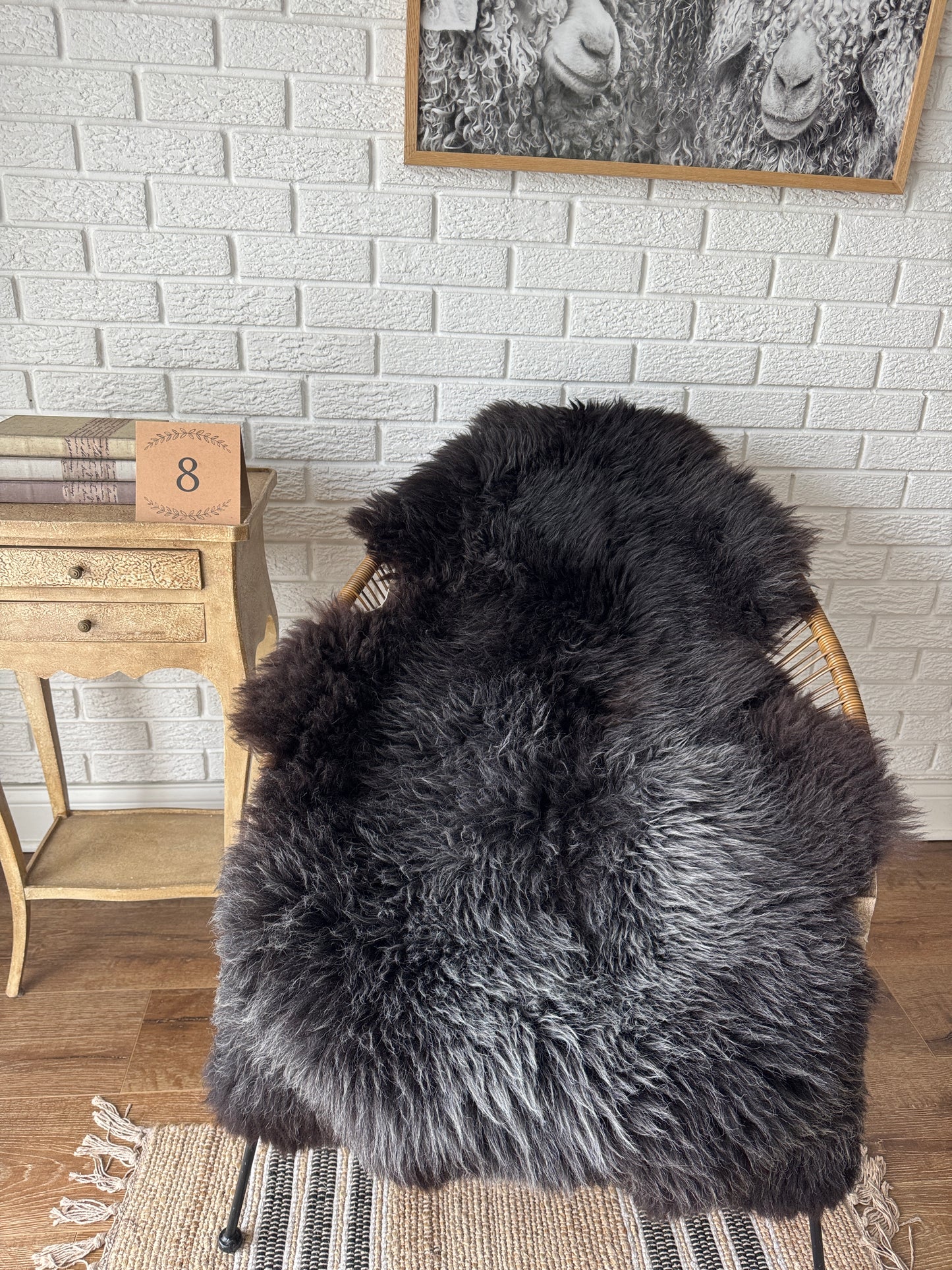 Follkee SheepSkin Rug American Jacob, Premium Quality Sheepskin Blanket, Australian SheepSkin, Soft Sheepskin, Sheepskin throw NBN1
