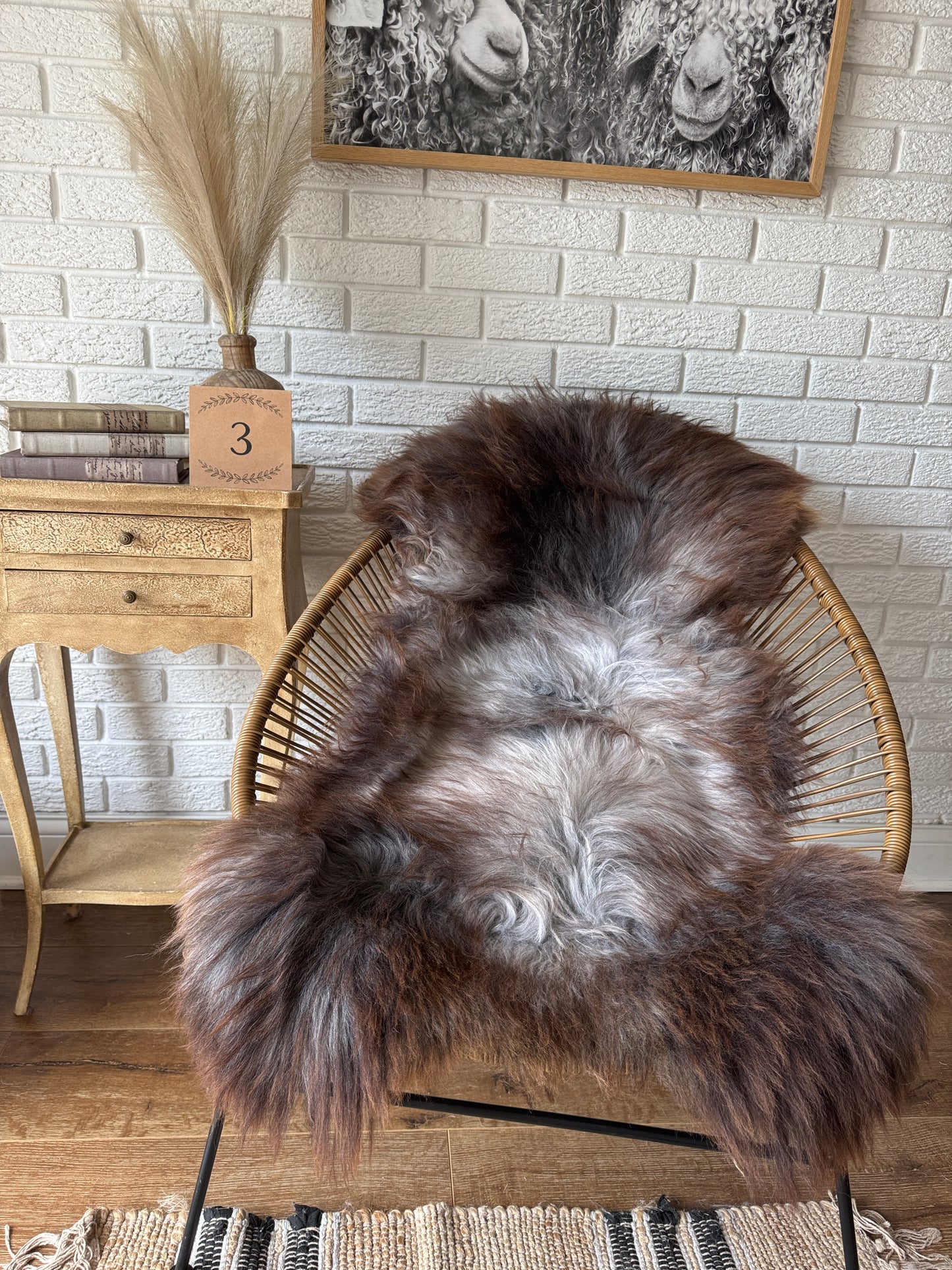 Follkee Rustic Icelandic Sheepskin Rug Throw Fur Rug Sheepskin Rug throw, natural sheepskin, real sheepskin rug, chair throw, all natural MEL31