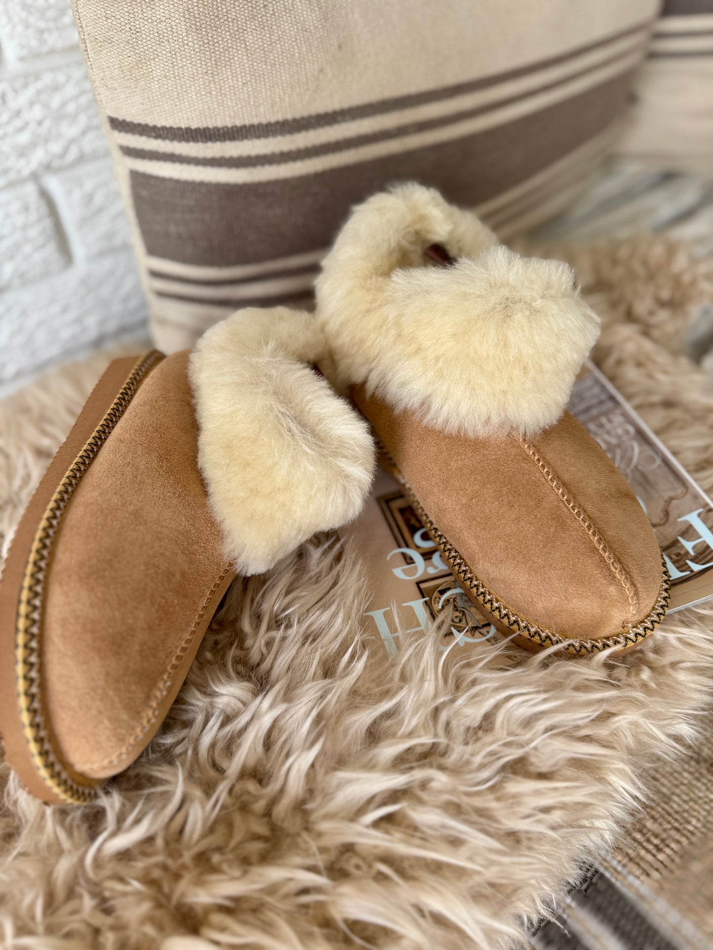 Follkee Moccasin Slippers SheepSkin Merino Wool Slippers , House Shoes , Unisex