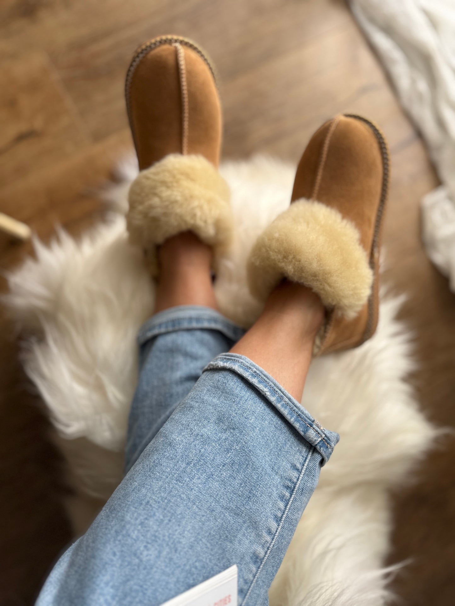 Follkee Moccasin Slippers SheepSkin Merino Wool Slippers , House Shoes, Unisex