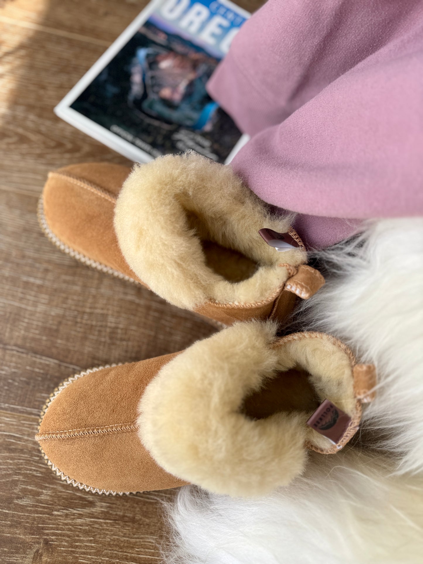 Follkee Moccasin Slippers SheepSkin Merino Wool Slippers , House Shoes, Unisex