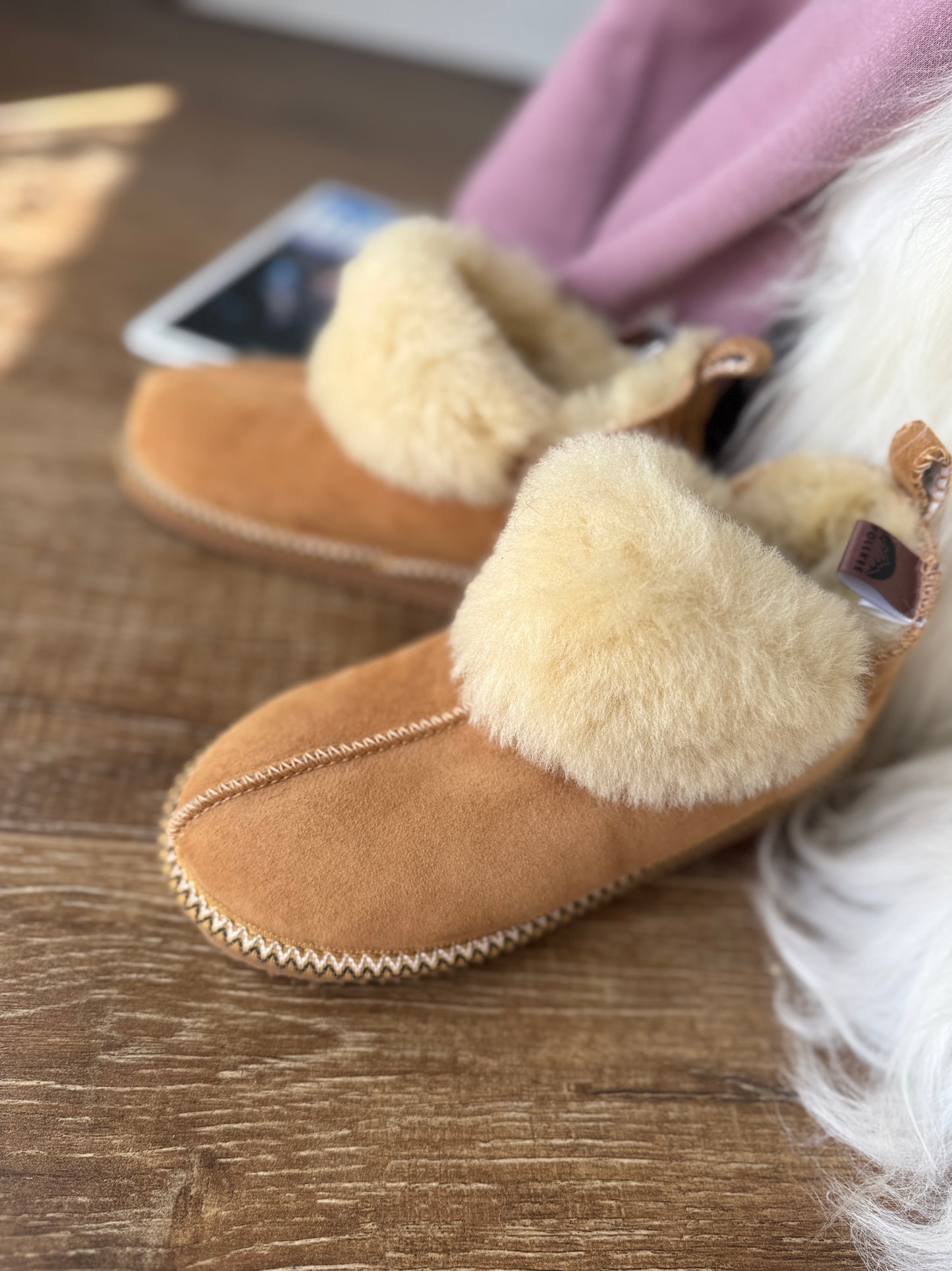 Follkee Moccasin Slippers SheepSkin Merino Wool Slippers , House Shoes, Unisex