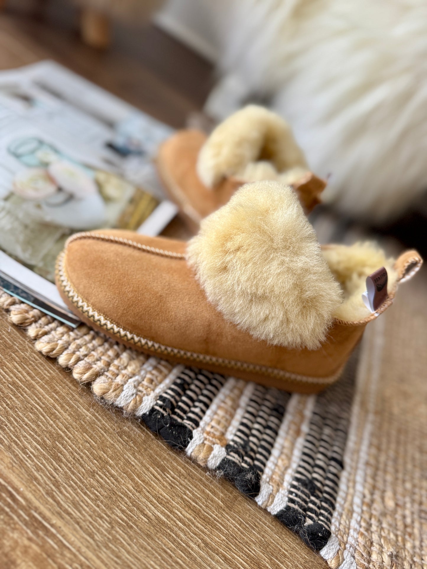 Follkee Moccasin Slippers SheepSkin Merino Wool Slippers , House Shoes, Unisex