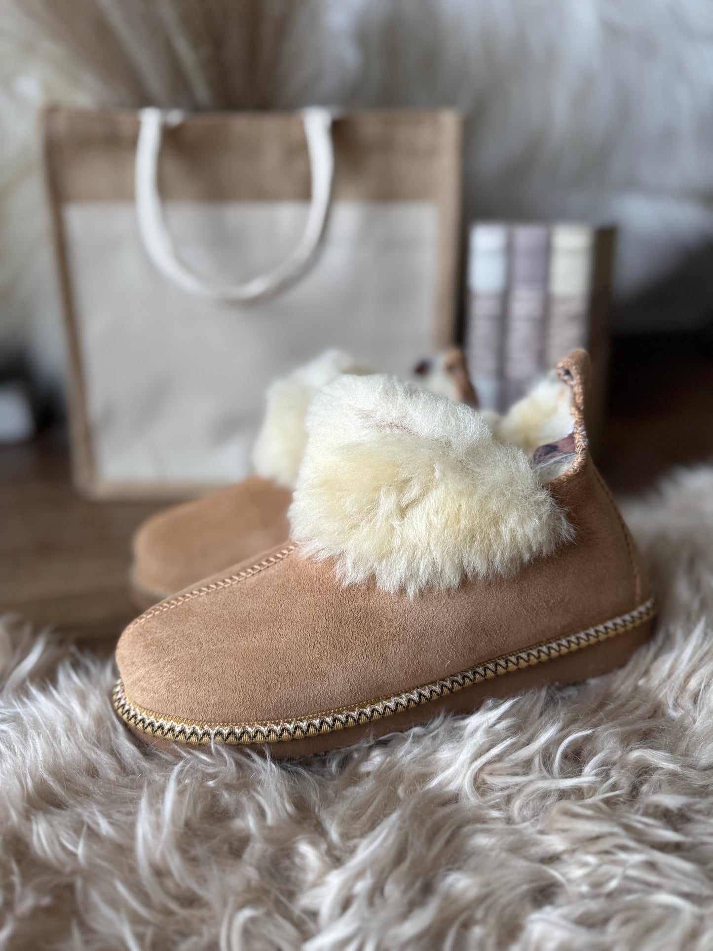 Follkee Moccasin Slippers SheepSkin Merino Wool Slippers , House Shoes, Unisex