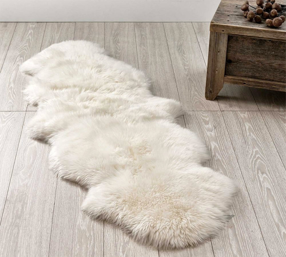 Follkee Beautiful White Two-Pelt Iceland SHEEPSKIN rug Sheepskin Throw Fur Rug Sheepskin Rug throw, natural sheepskin, real sheepskin rug
