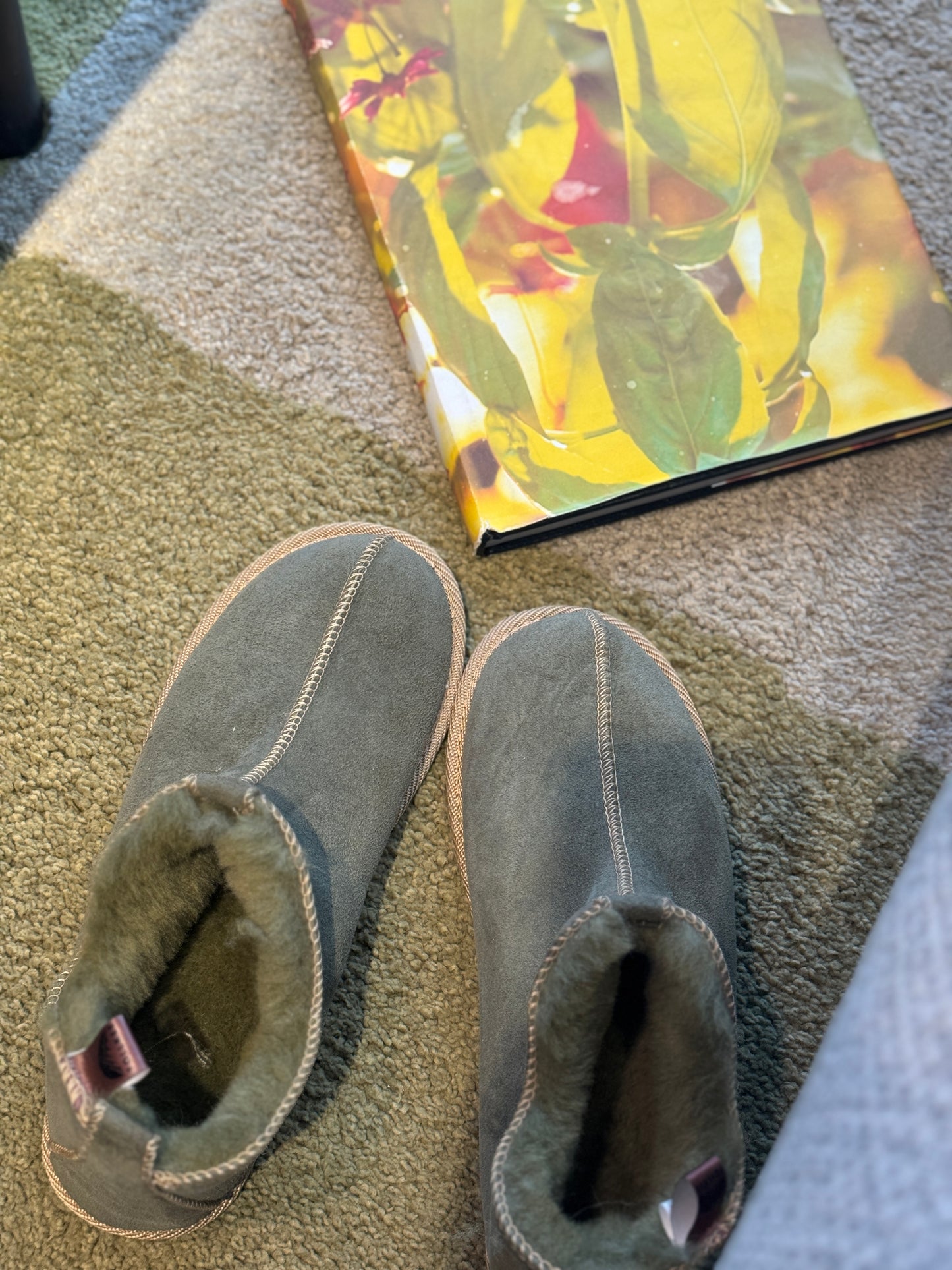 Follkee Slippers Sheep Skin Wool Lined House Shoes Mens Slippers Womens Slippers Green Slippers Handcrafted