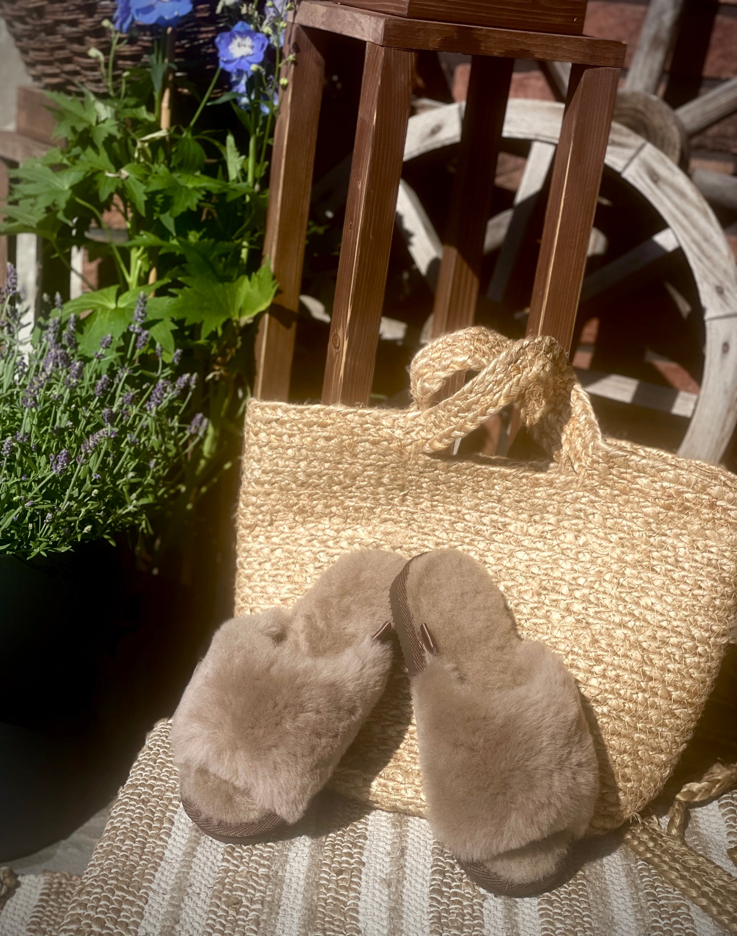 Follkee Women's Earthy Gray Slippers Fluffy Slip On 100% Wool Leather Sheep Skin Handcrafted Luxury