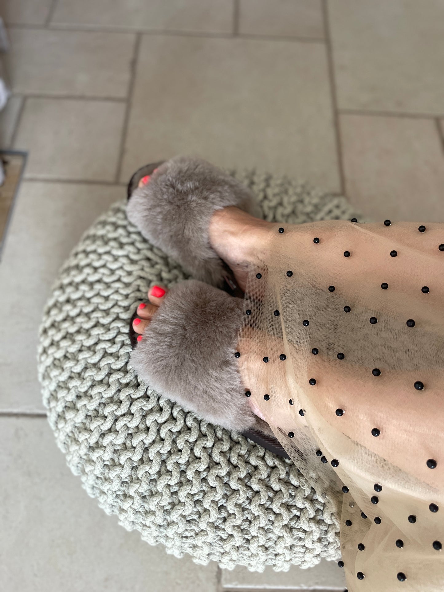 Follkee Women's Earthy Gray Slippers Fluffy Slip On 100% Wool Leather Sheep Skin Handcrafted Luxury