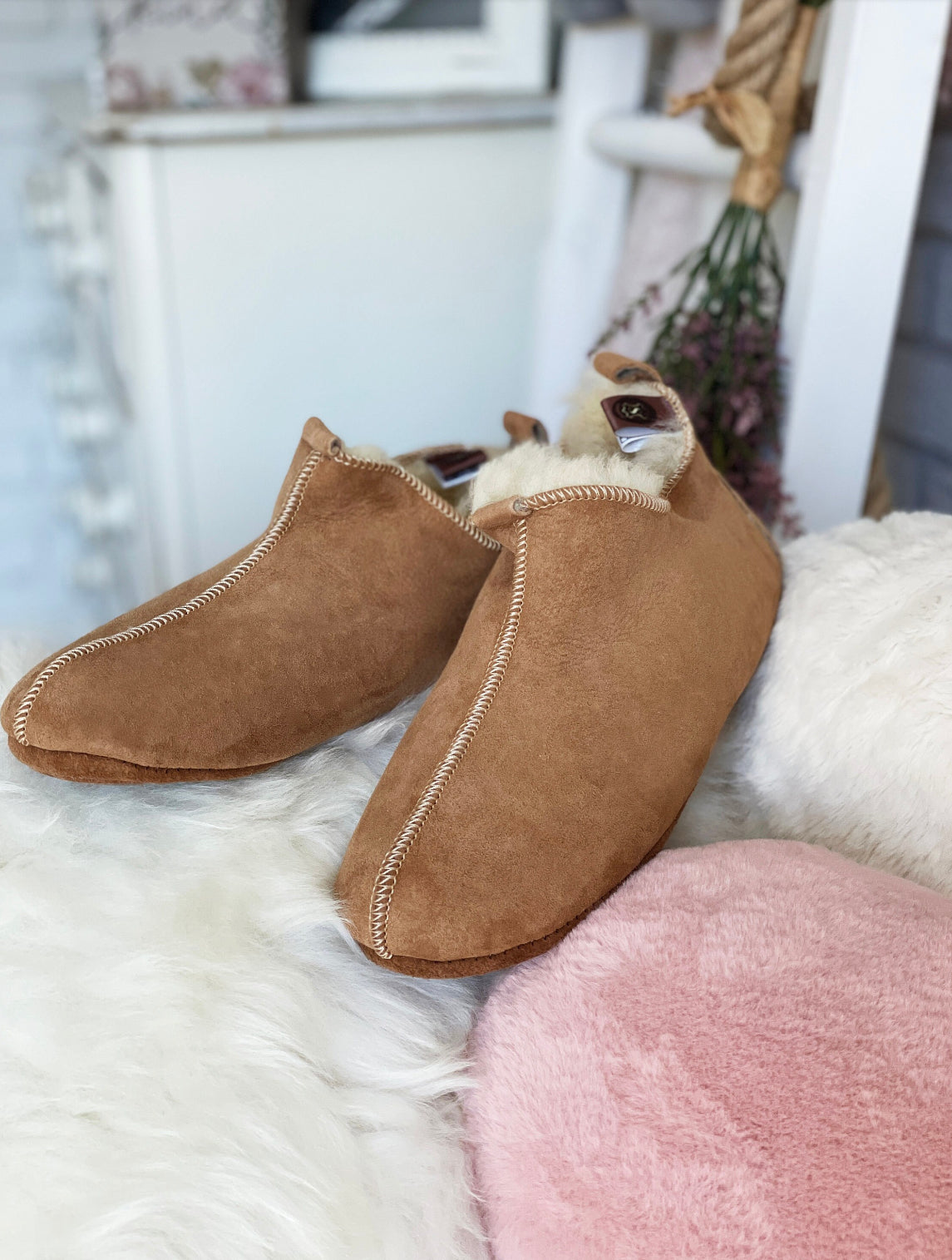 Natural Sheepskin Slippers with Leather Soles Natural Beige – Warm, Grounding, Eco-Friendly Comfort Handmade