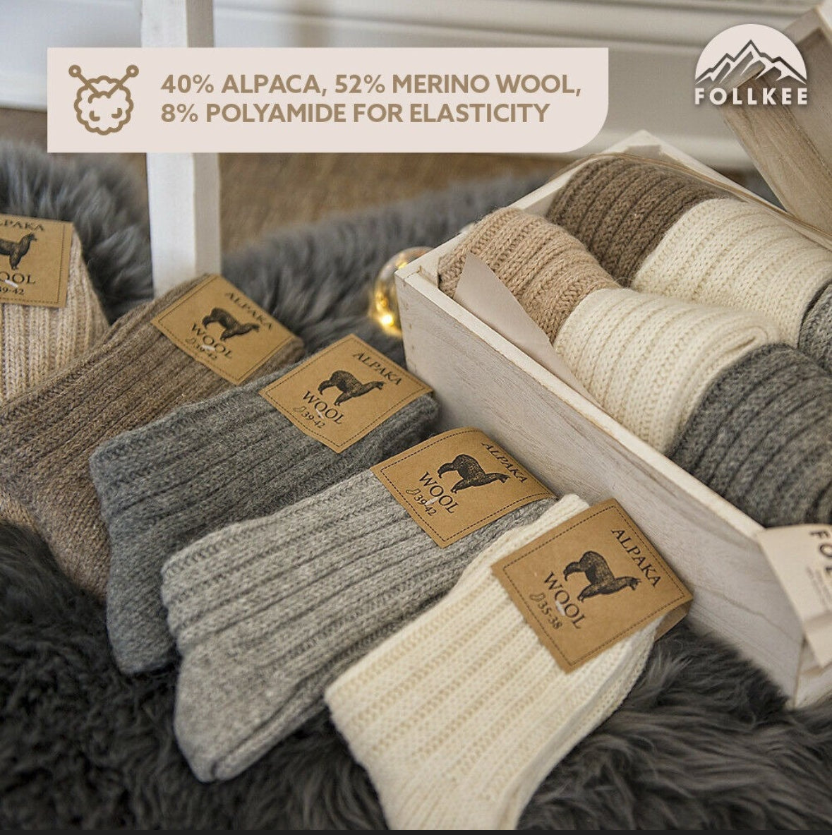 Follkee Alpaca Wool Socks Women's and Men's Perfect for Spring Hiking or Trekking