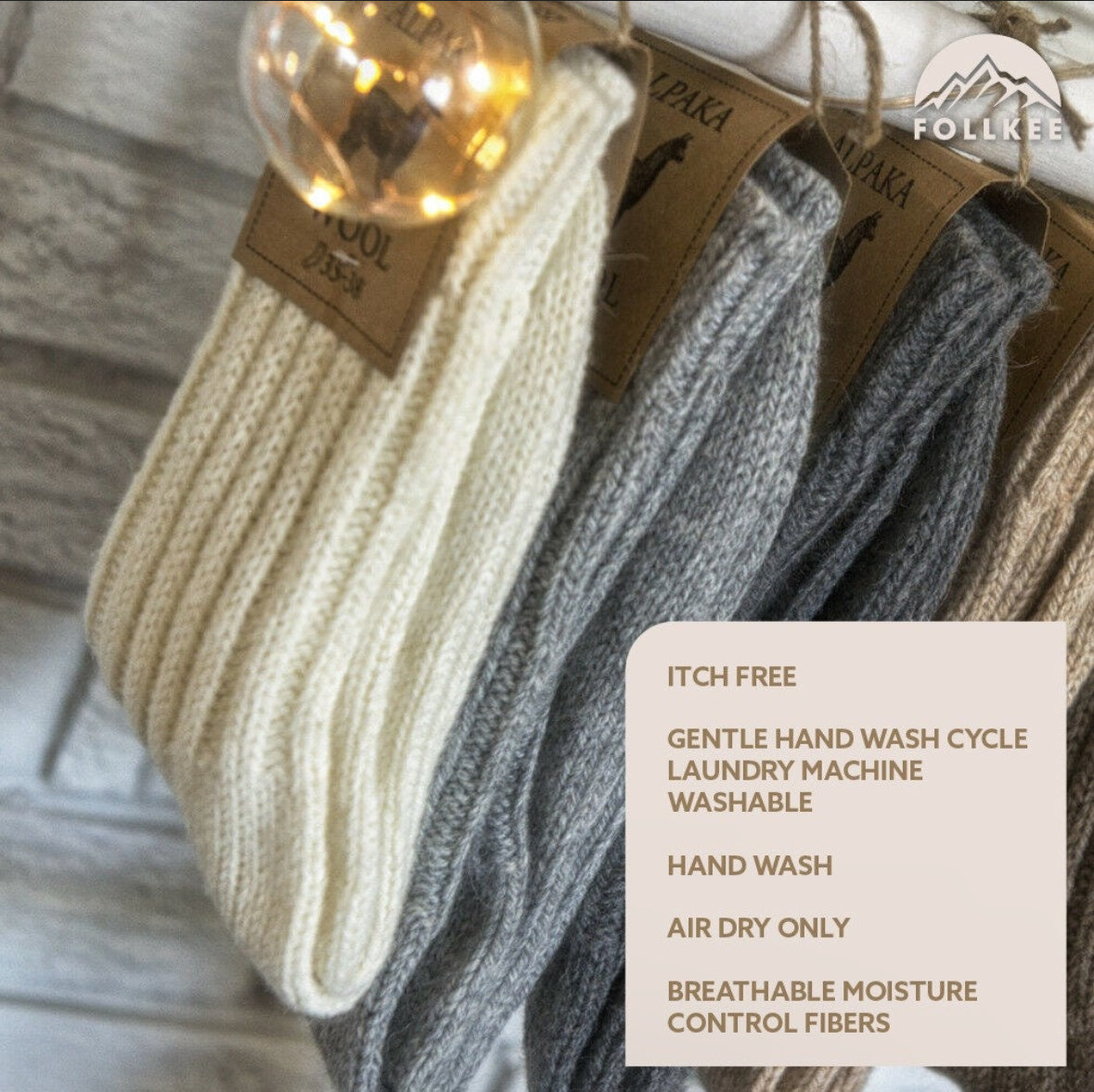 Follkee Alpaca Wool Socks Women's and Men's Perfect for Spring Hiking or Trekking