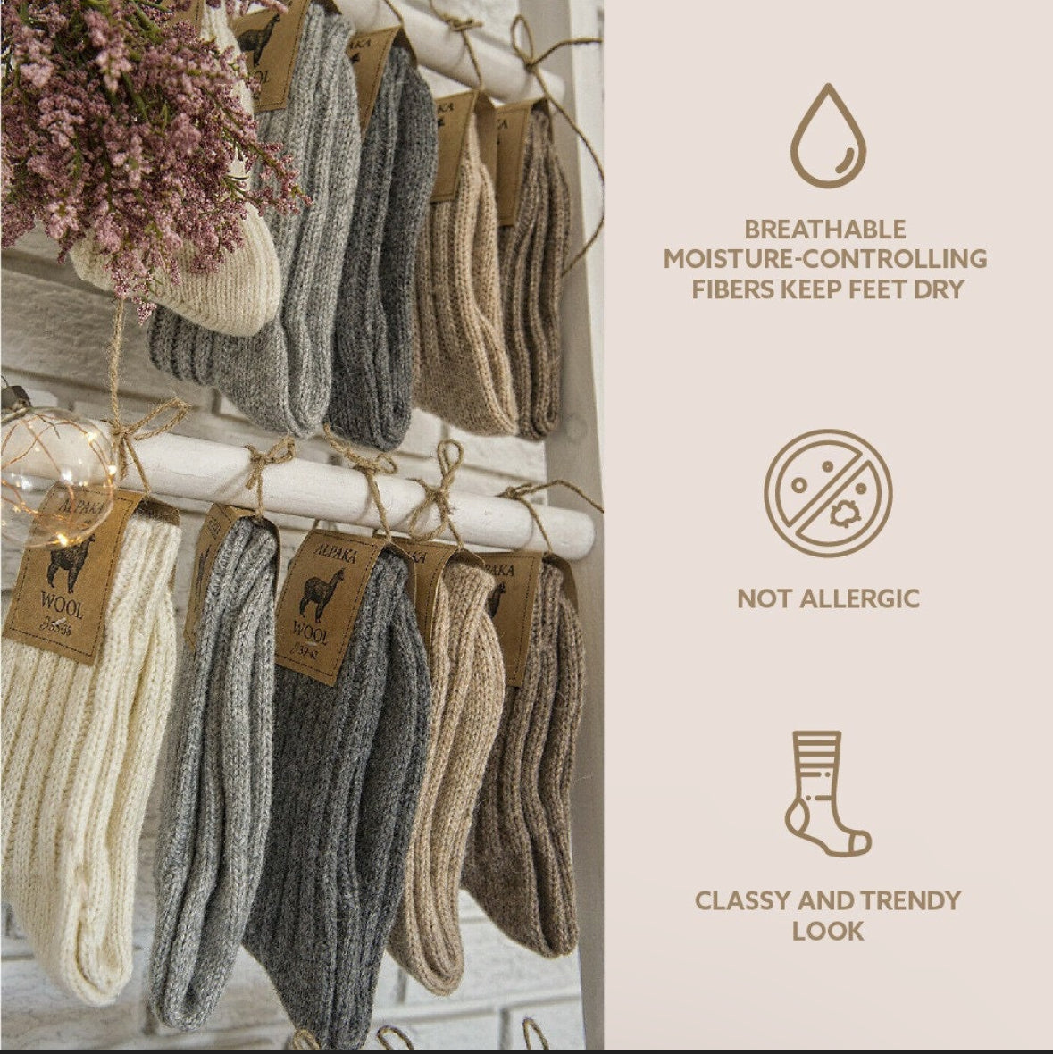 Follkee Alpaca Wool Socks Women's and Men's Perfect for Spring Hiking or Trekking